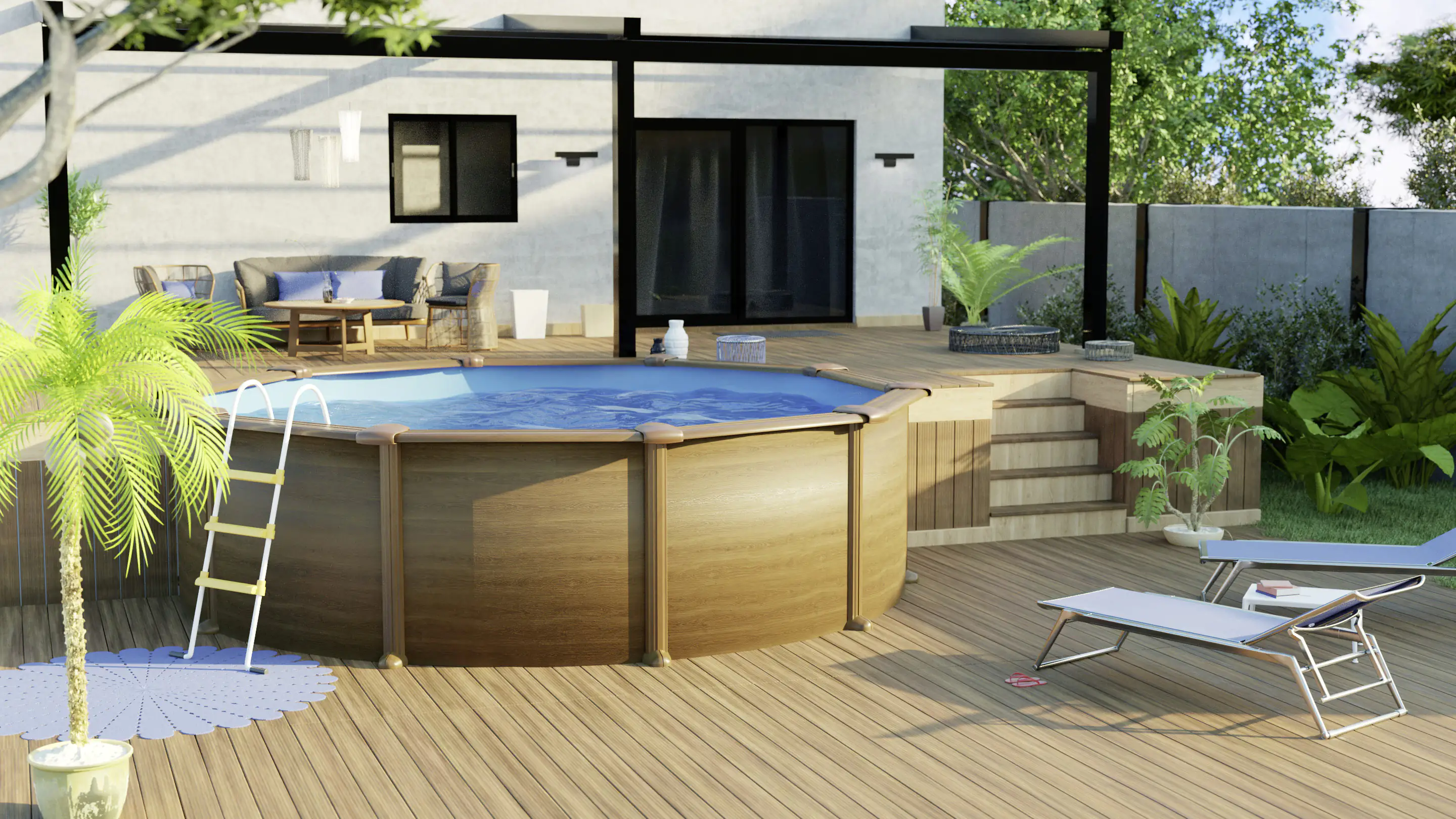 Gre Stahlwandpool Pacific rund Ø 460 x 120 cm Holzdekor
