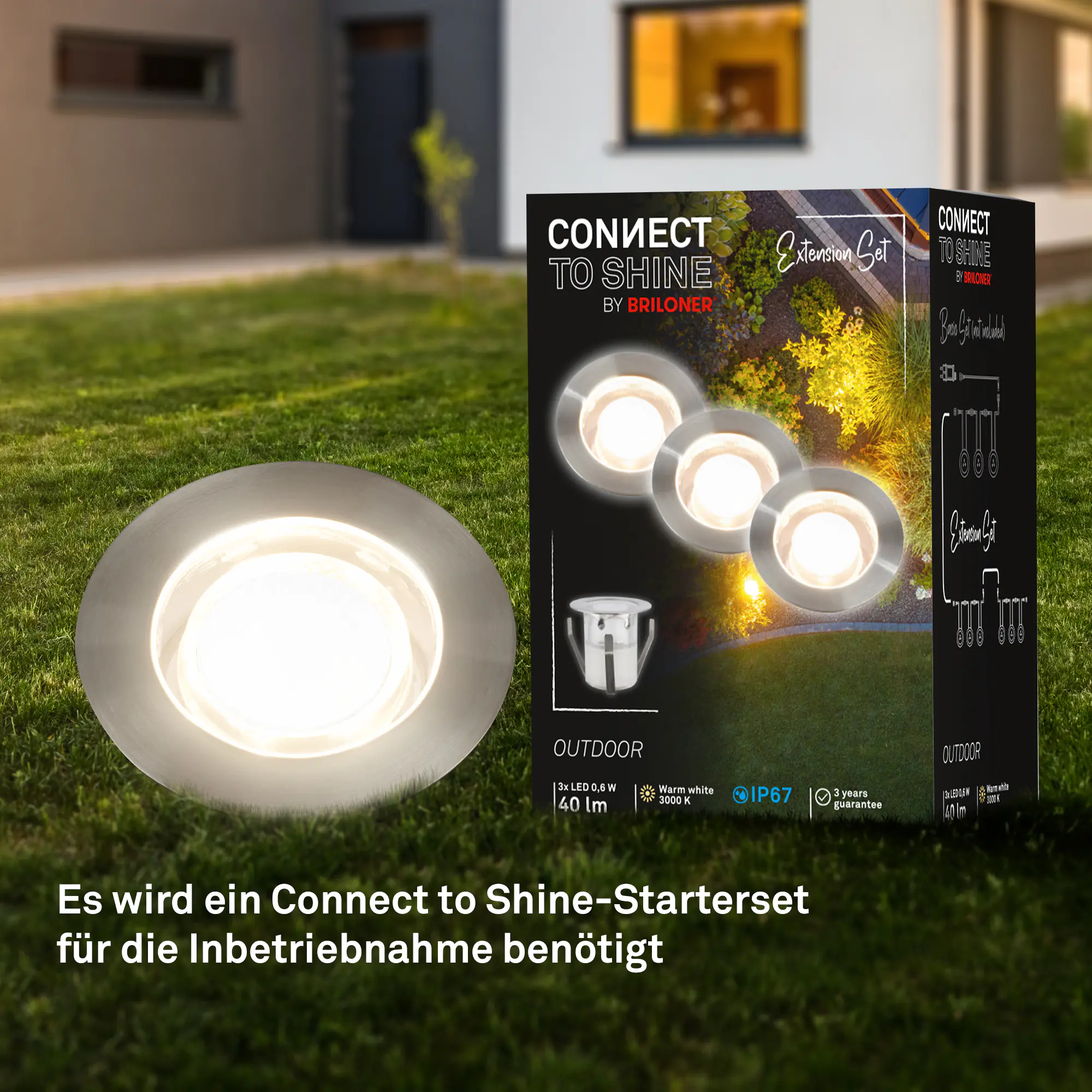 Briloner LED Außen-Bodenstrahler Padouk Connect to Shine 3er Ergänzungsset 10W warmweiß