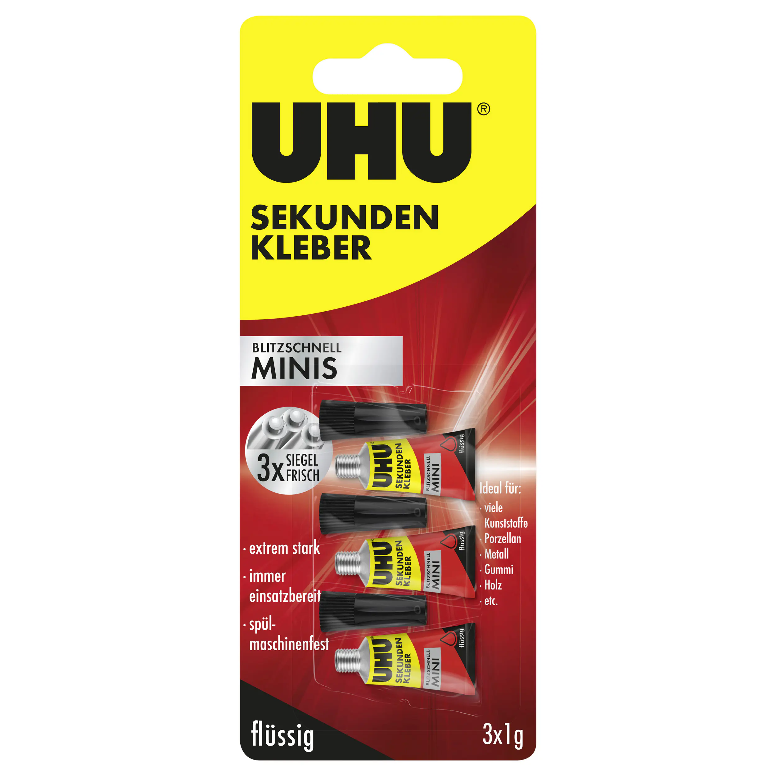 UHU Sekundenkleber blitzschnell Minis 3 g (3 x 1 g), flüssig
