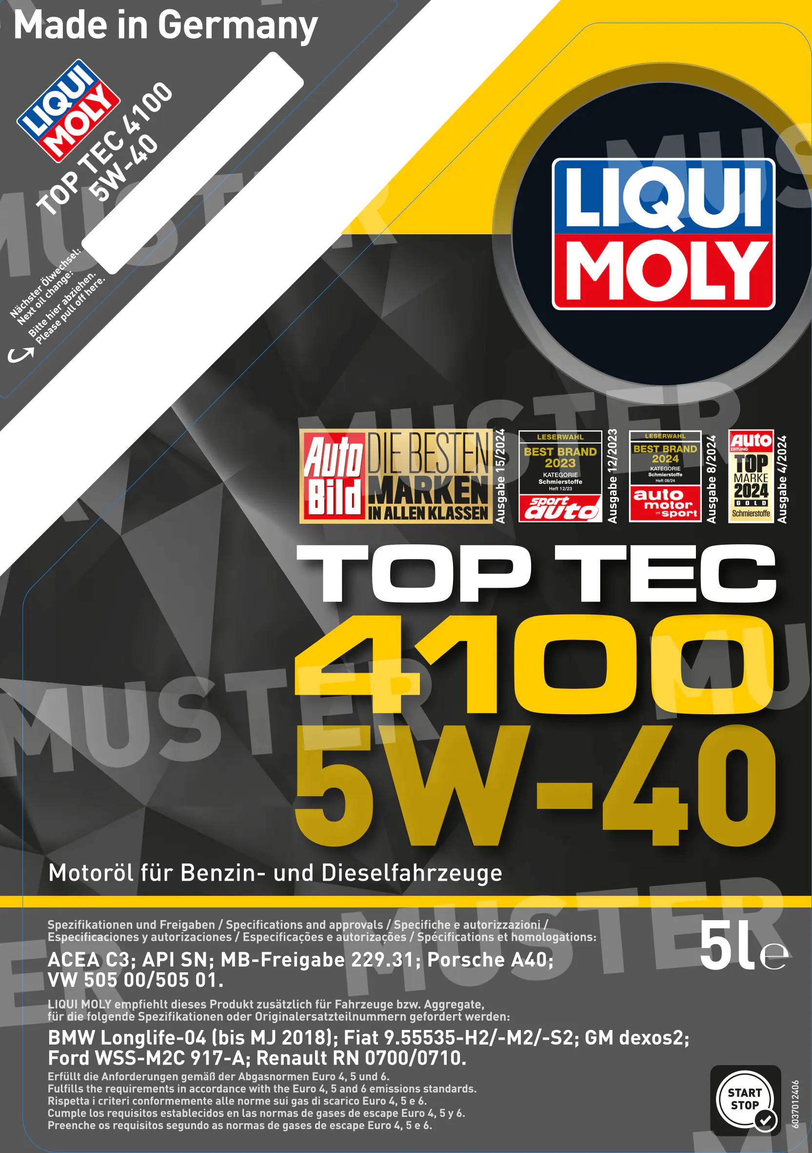 Liqui Moly Motoröl Top Tec 4100 SAE 5W-40 5 L