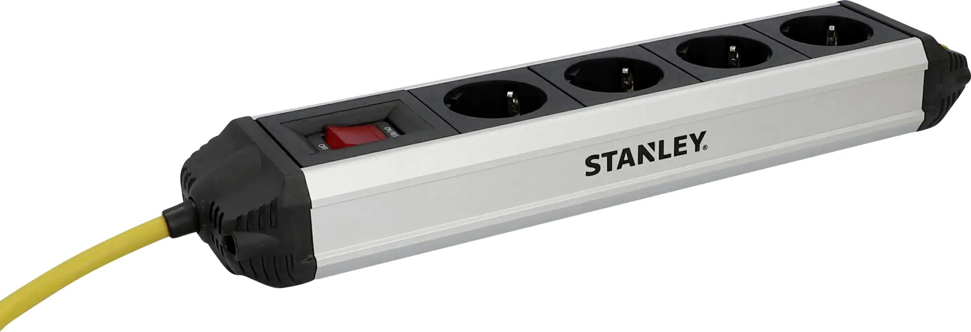 Stanley Steckdosenleiste 4-fach 2m mit Schalter, Aluminiumgehäuse, schwarz