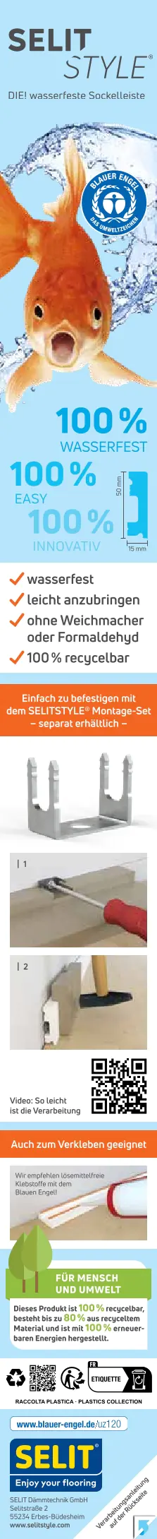 SELITSTYLE Sockelleiste FBL50 Eiche Natur 2000 x 50 x 15 mm wasserfest