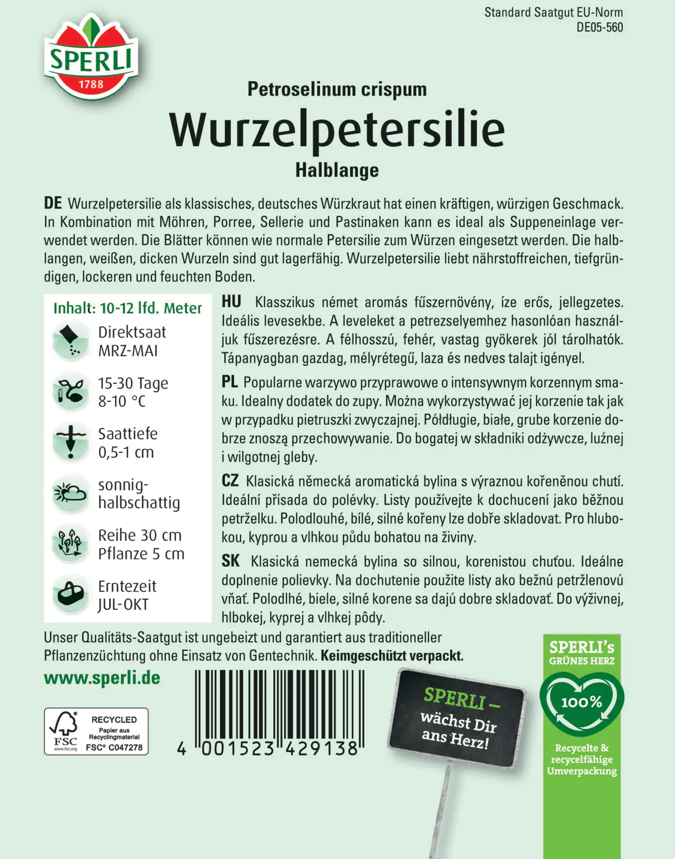 Sperli Wurzelpetersilie Halblange