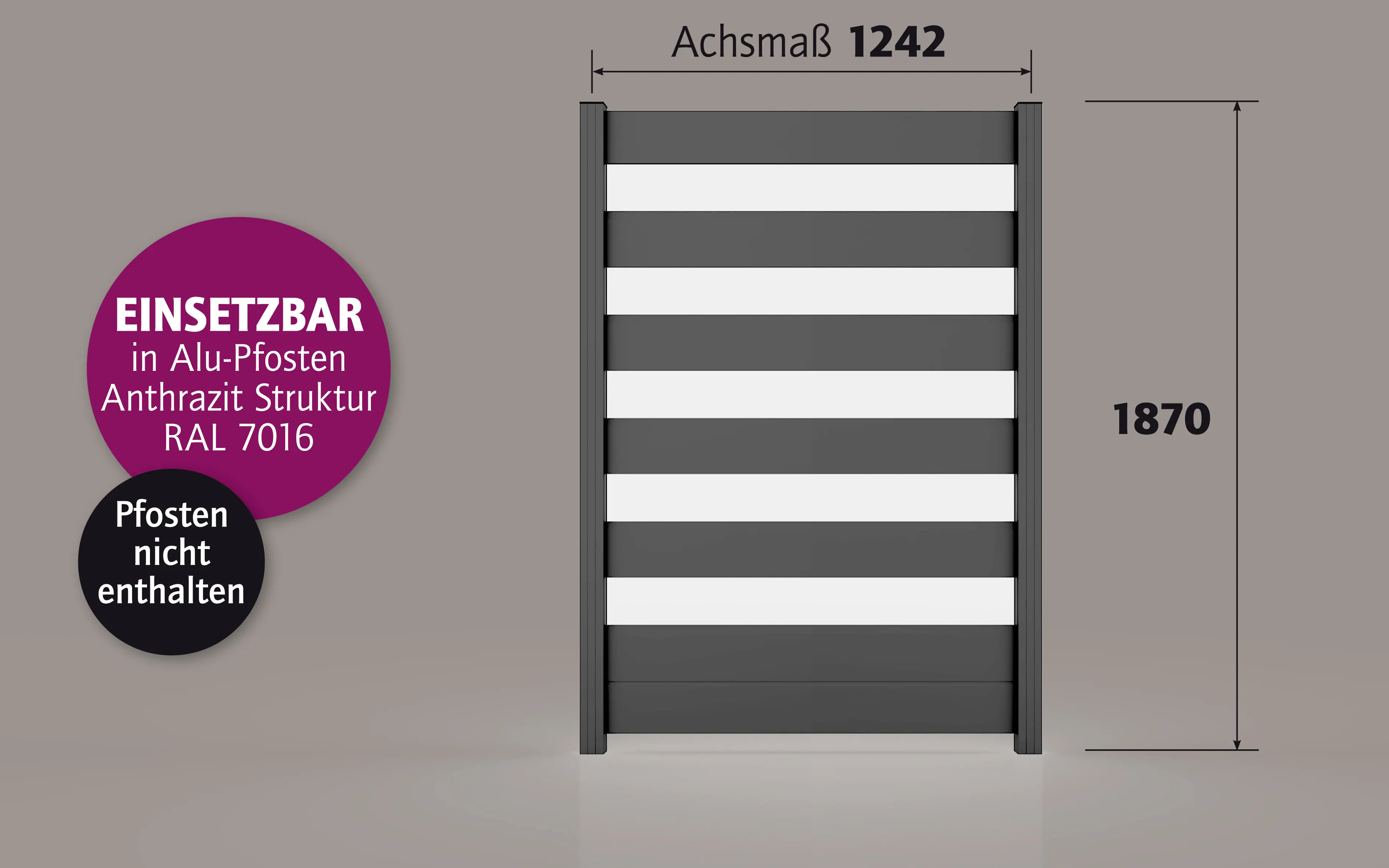 Ambiente Alu-Zaun Paneel 150 + ESG 8 mm 120 cm x 180 cm 22 mm stark
