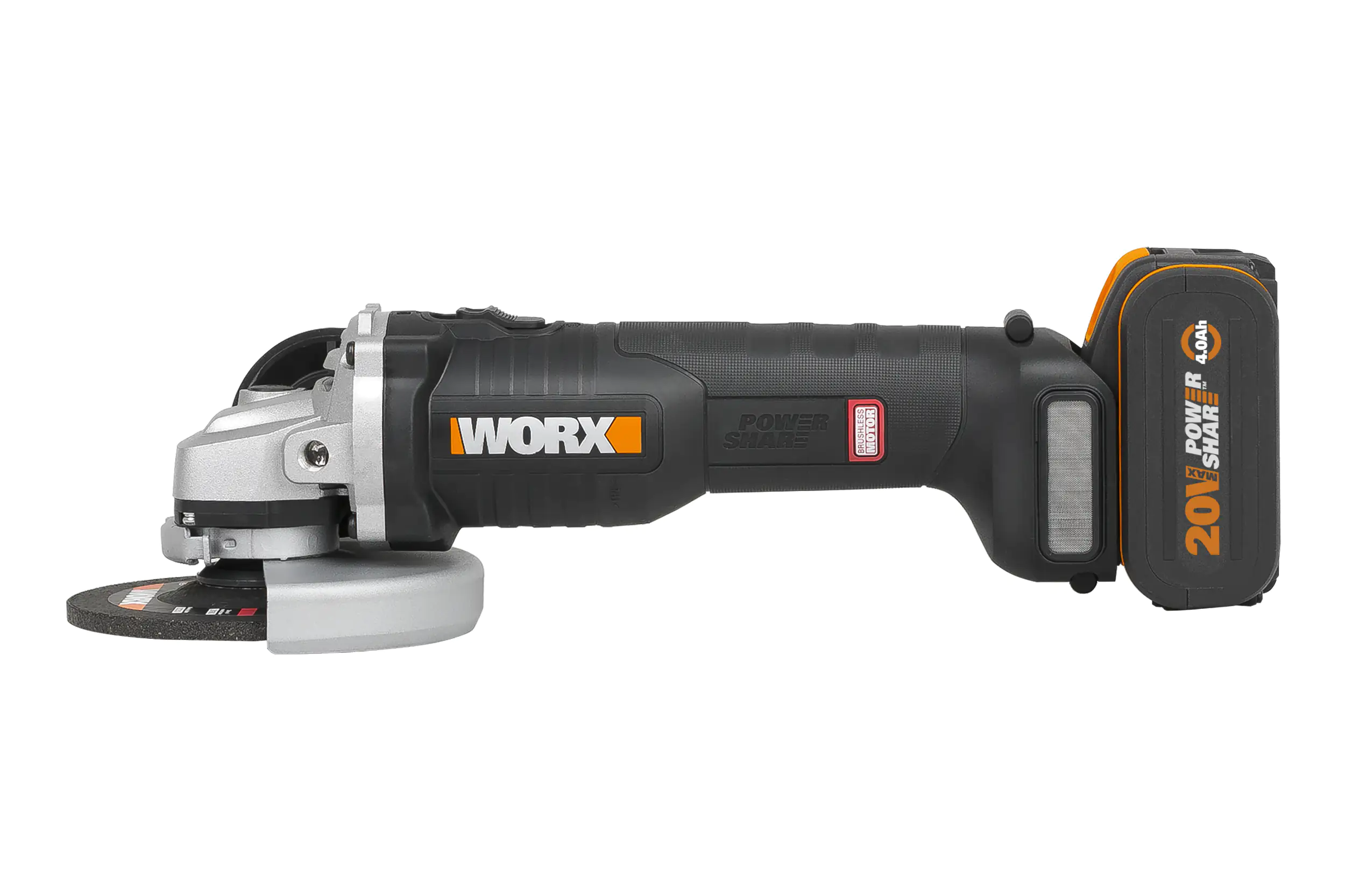 Worx Akku-Winkelschleifer WX812 20 V 4,0 Ah 125 mm bürstenloser Motor