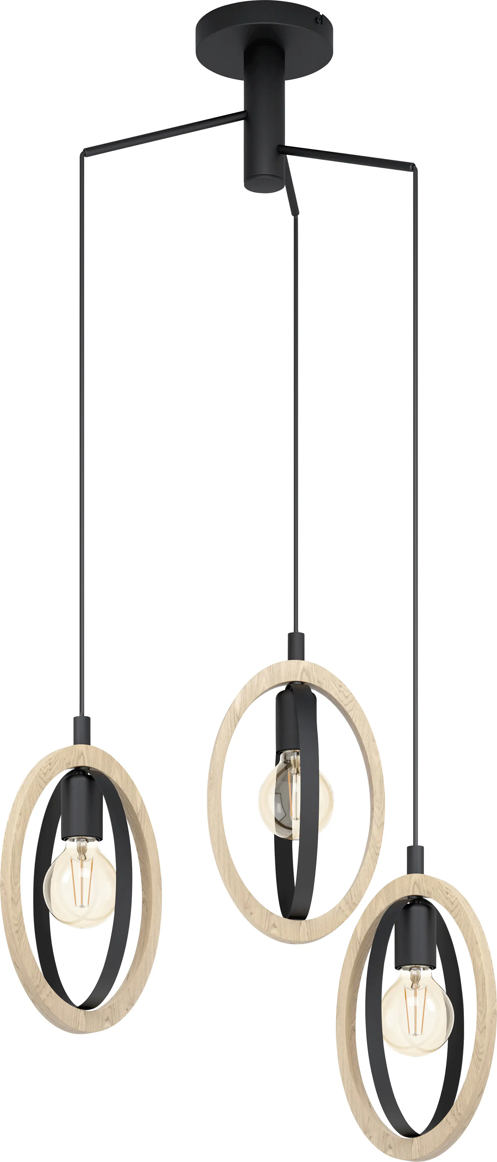 Eglo 3er Pendelleuchte Basildon schwarz-braun Ø 61,5 cm E27, max. 60 W