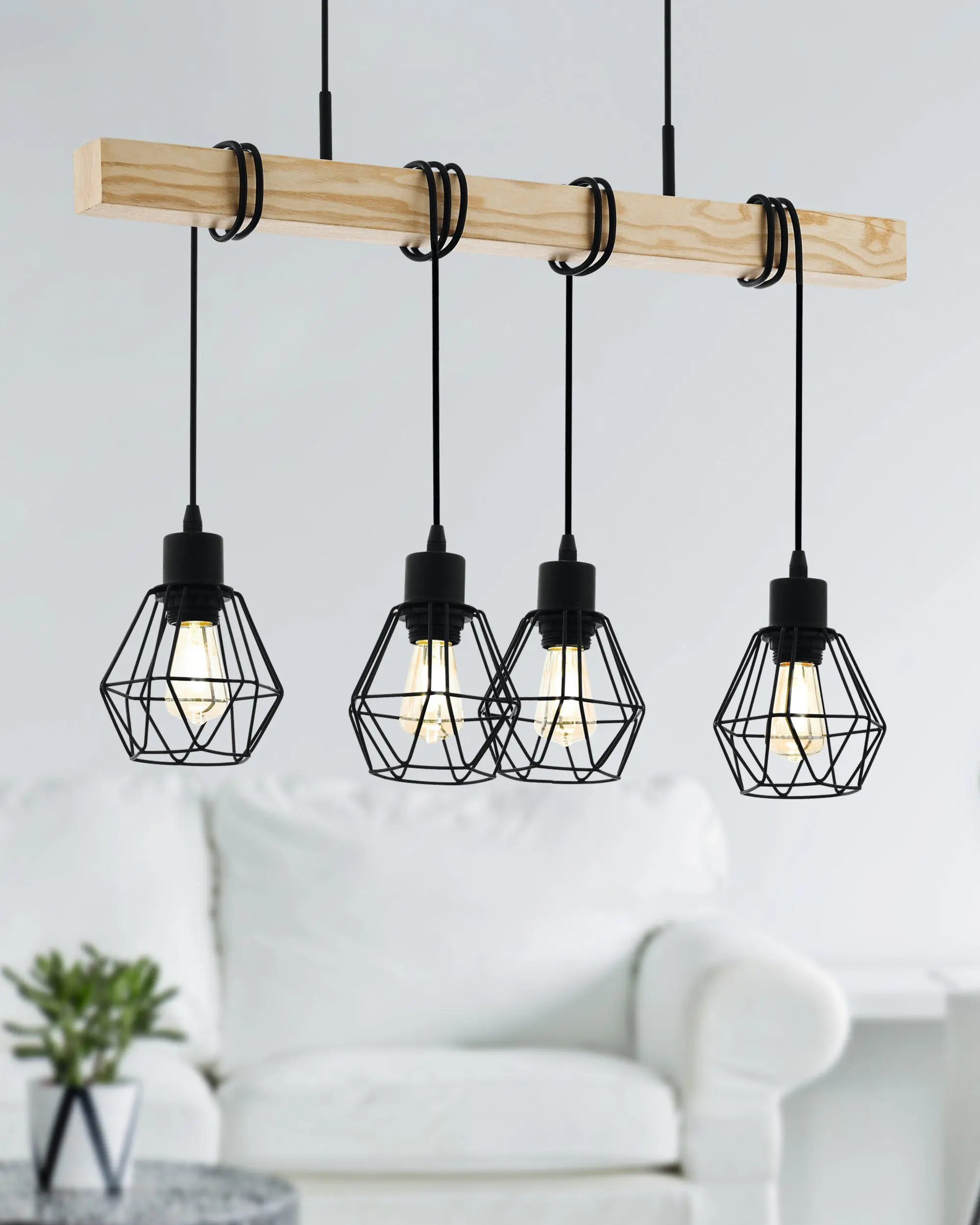Eglo Pendelleuchte Townshend 5 schwarz holz 110 x 70 cm