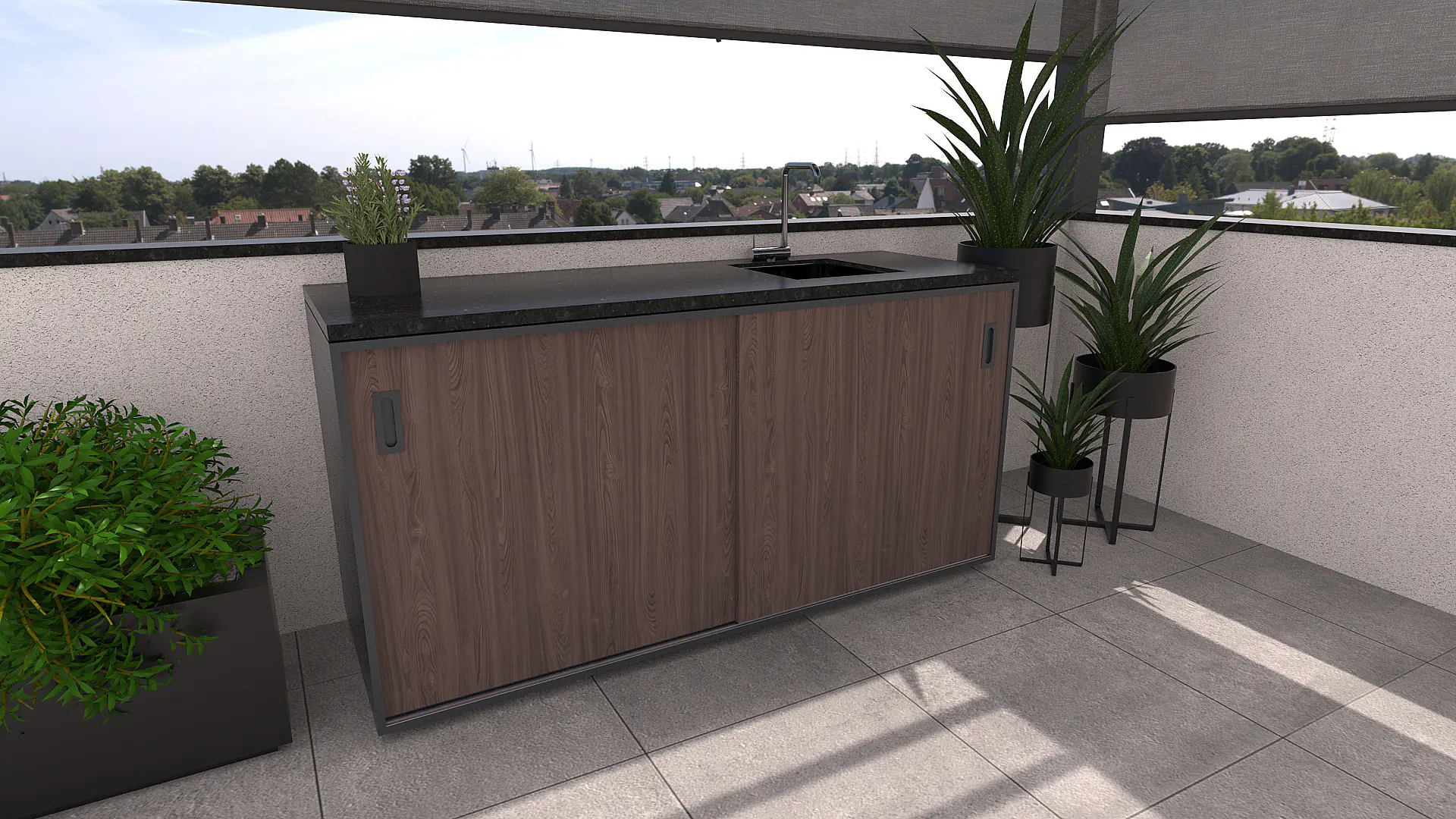 Bellano Living Element für Outdoorküchen inkl. Spüle rechts und 2 Türen walnuss granit