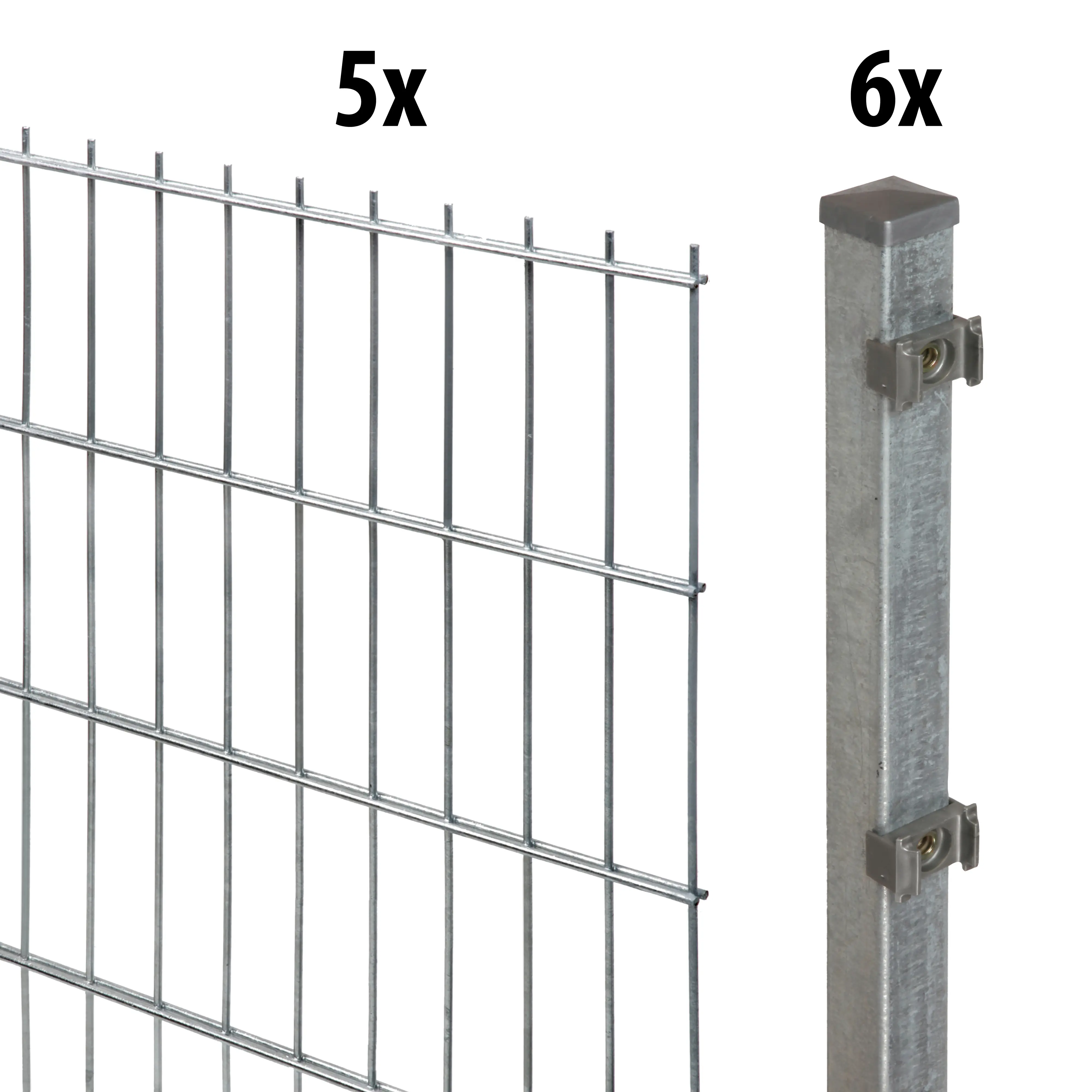 Floraworld Doppelstabmatten-Zaun Set 10 m 201 x 183 cm inkl. 6 Pfosten 240 cm feuerverzinkt