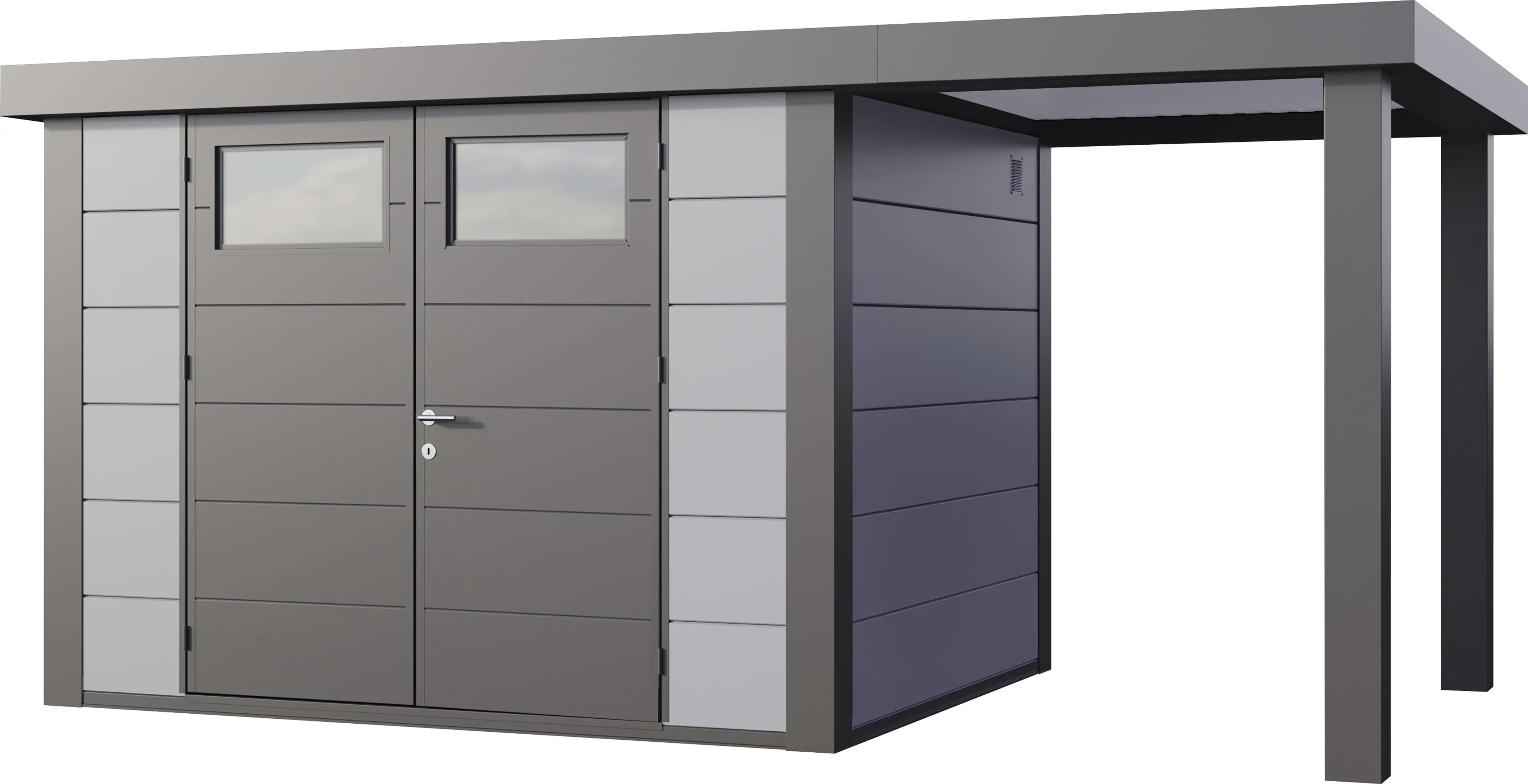 Telluria Gerätehaus Classico Open Lounge S 3024 rechts lichtgrau 466 x 238 cm