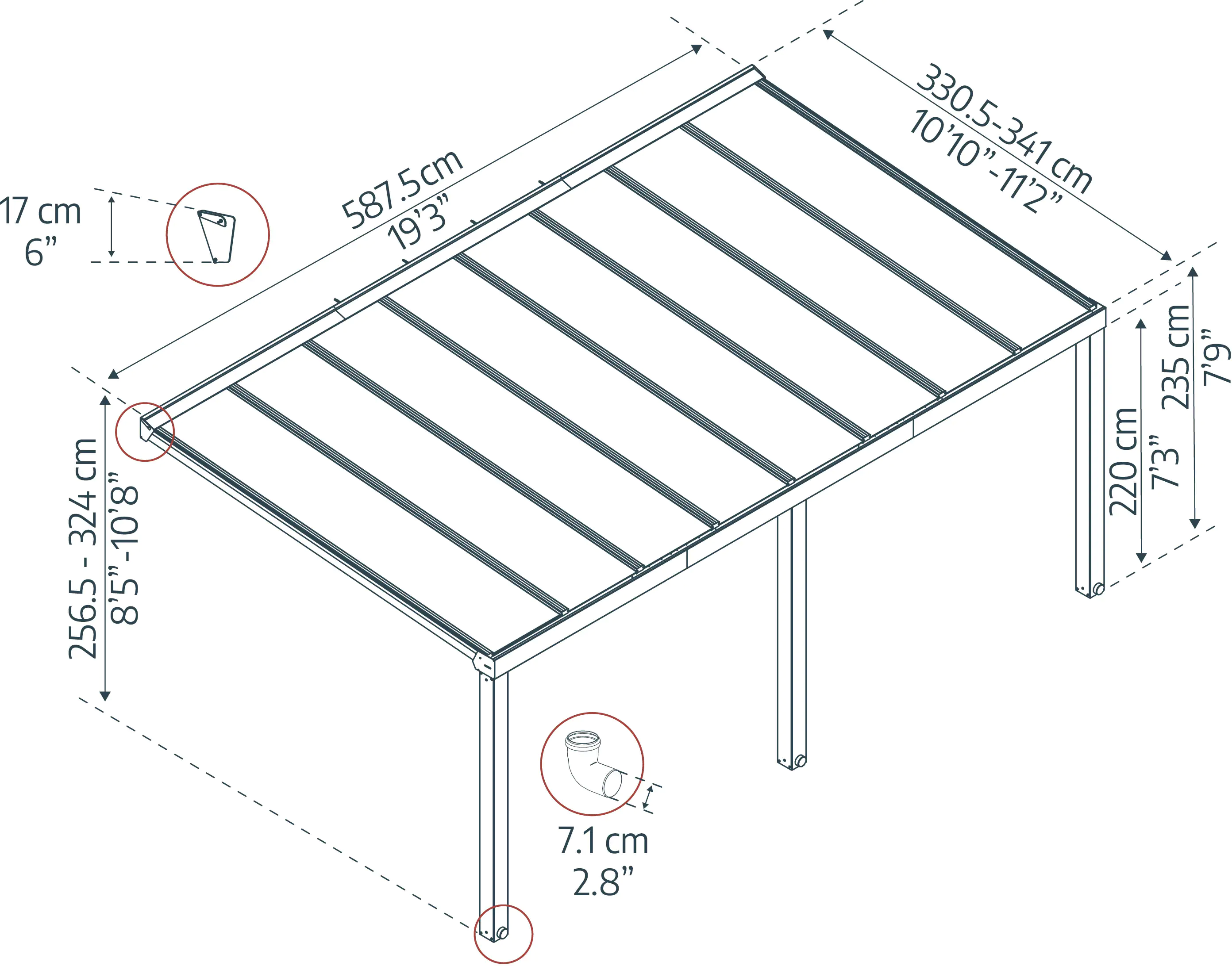 Canopia Terrassenüberdachung Stockholm  587,5 x 330,5 cm anthrazit