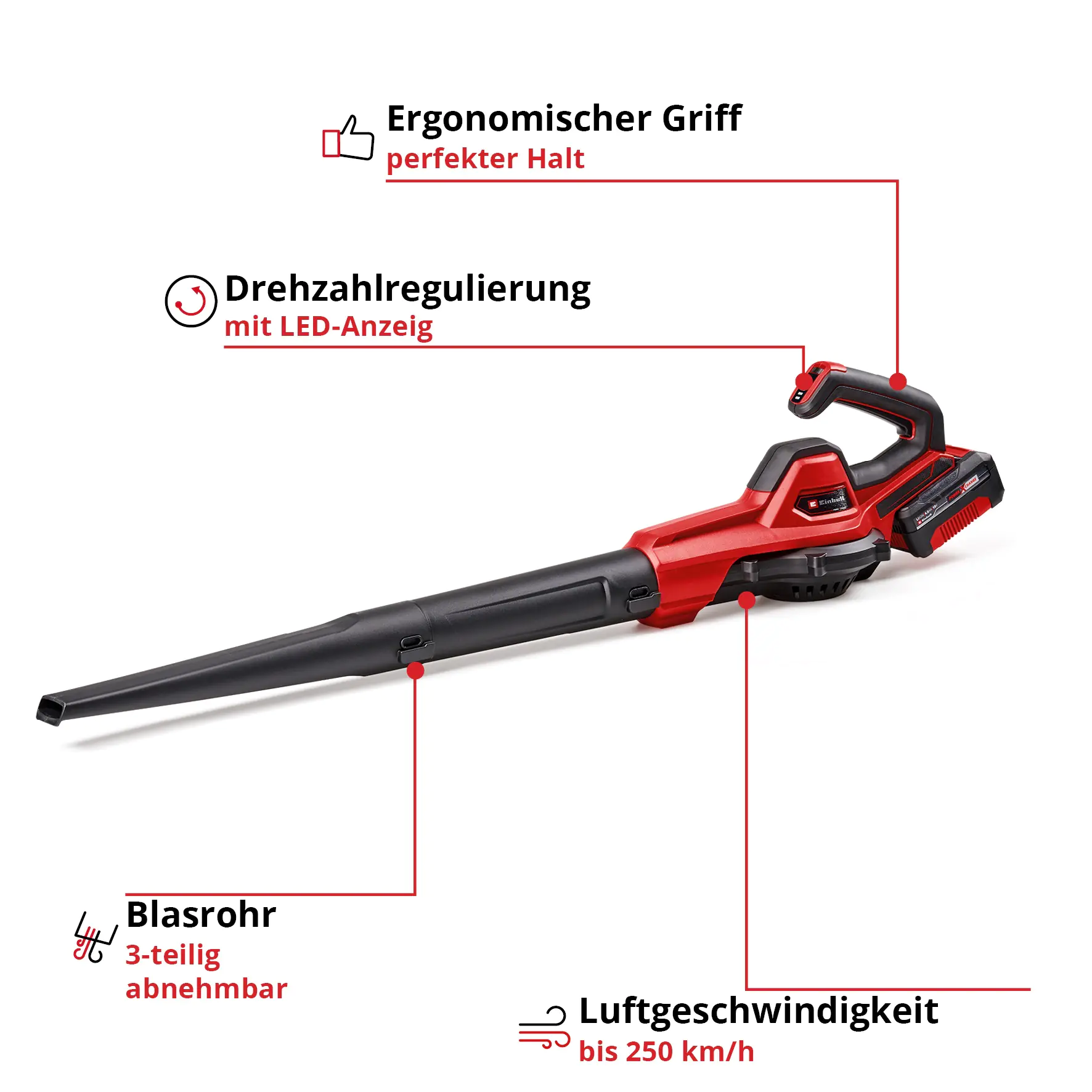 Einhell Akku-Laubbläser GE-UB 18/250 Li E mit 4,0 Ah Akku