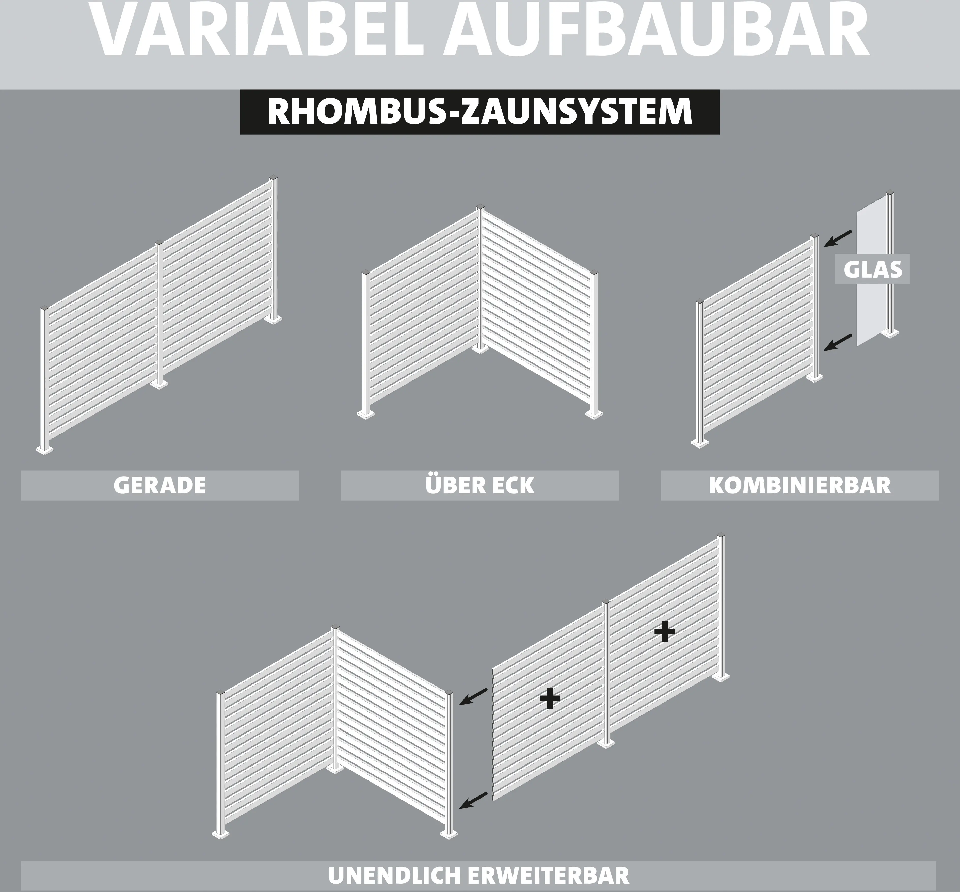 Ambiente Alu-Zaun Grundset Rhombus MAXI 187 x 244,2 cm grau