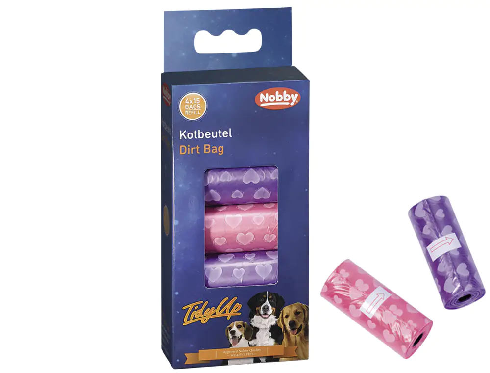 Nobby TidyUp Kotbeutel mit Herzchendruck 4 Rollen á 15 Beutel