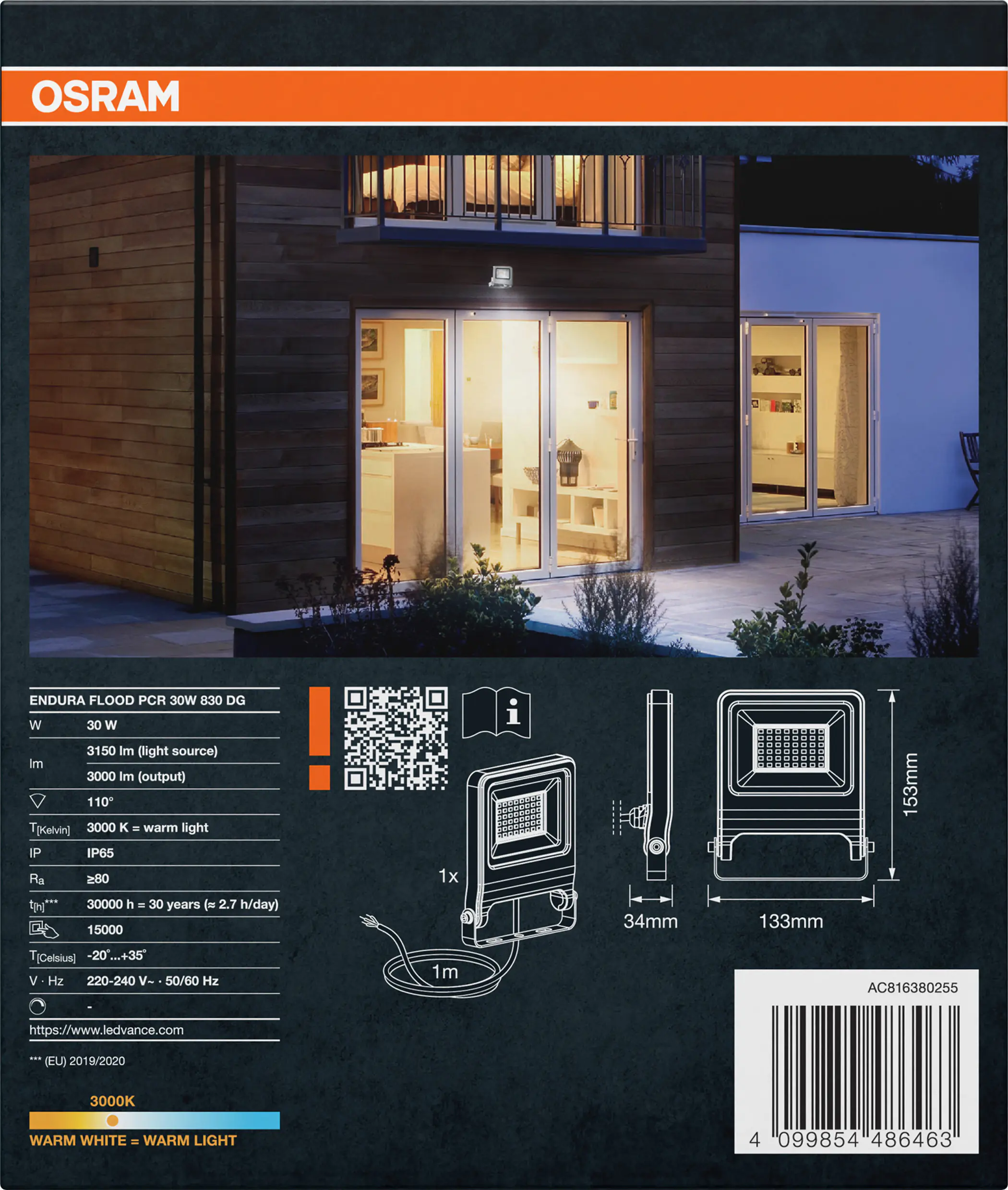 Osram Außenleuchte Endura Flood 30W PCR dunkelgrau warmweiß