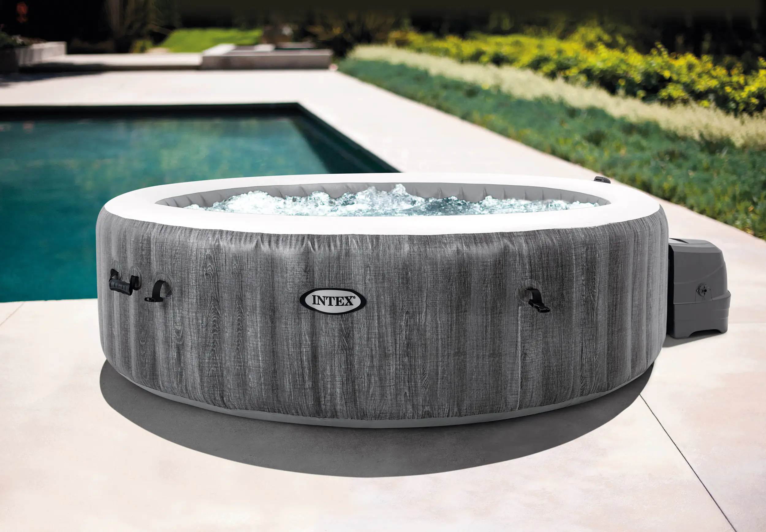 Intex Whirlpool PureSPA Bubble Massage Greywood Deluxe grau, Ø 216 x 71 cm