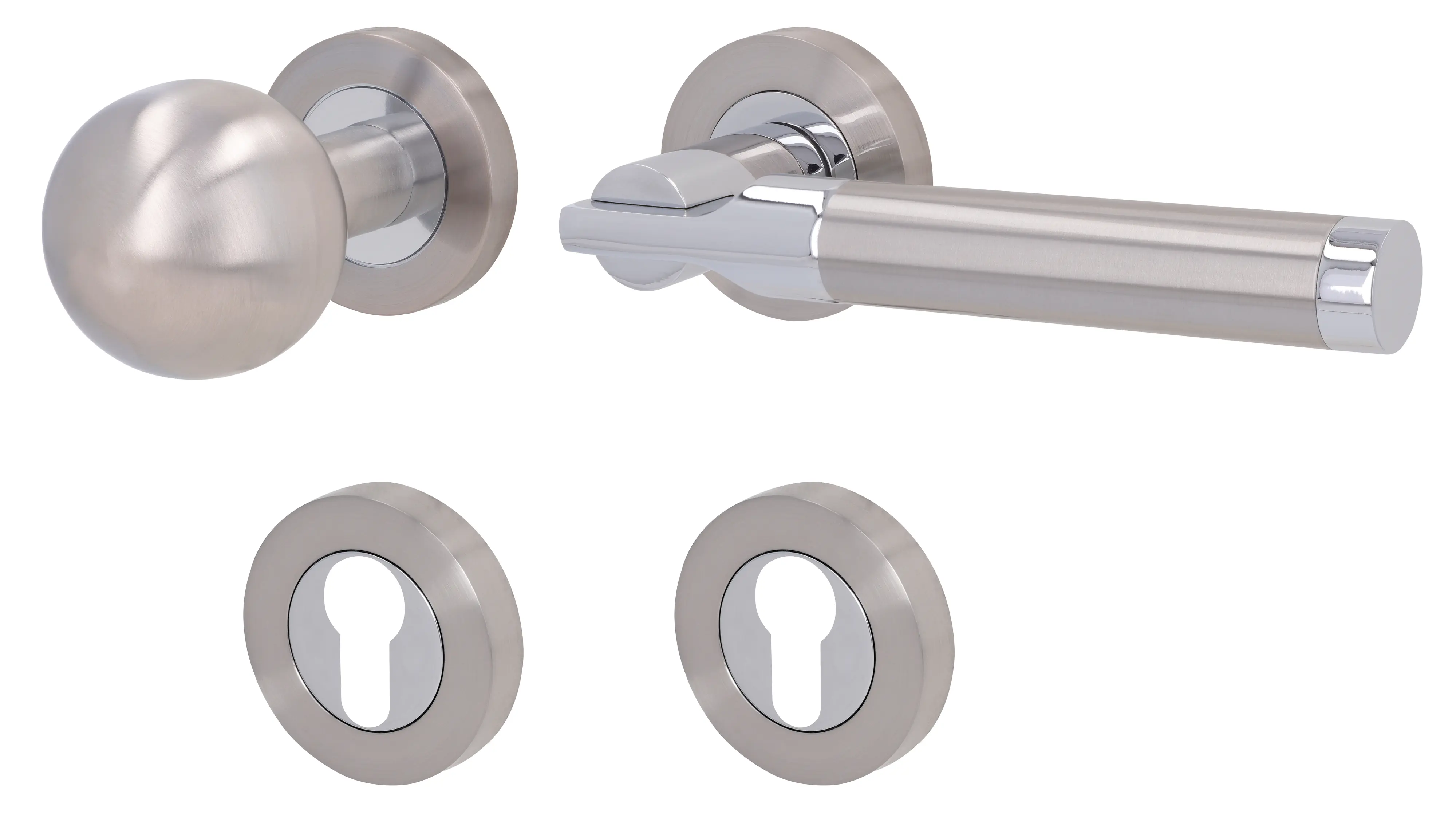 Alpertec Türgriff-Garnitur Solid 6 für Wohnungstüren PZ silber Ø 52 mm rechts