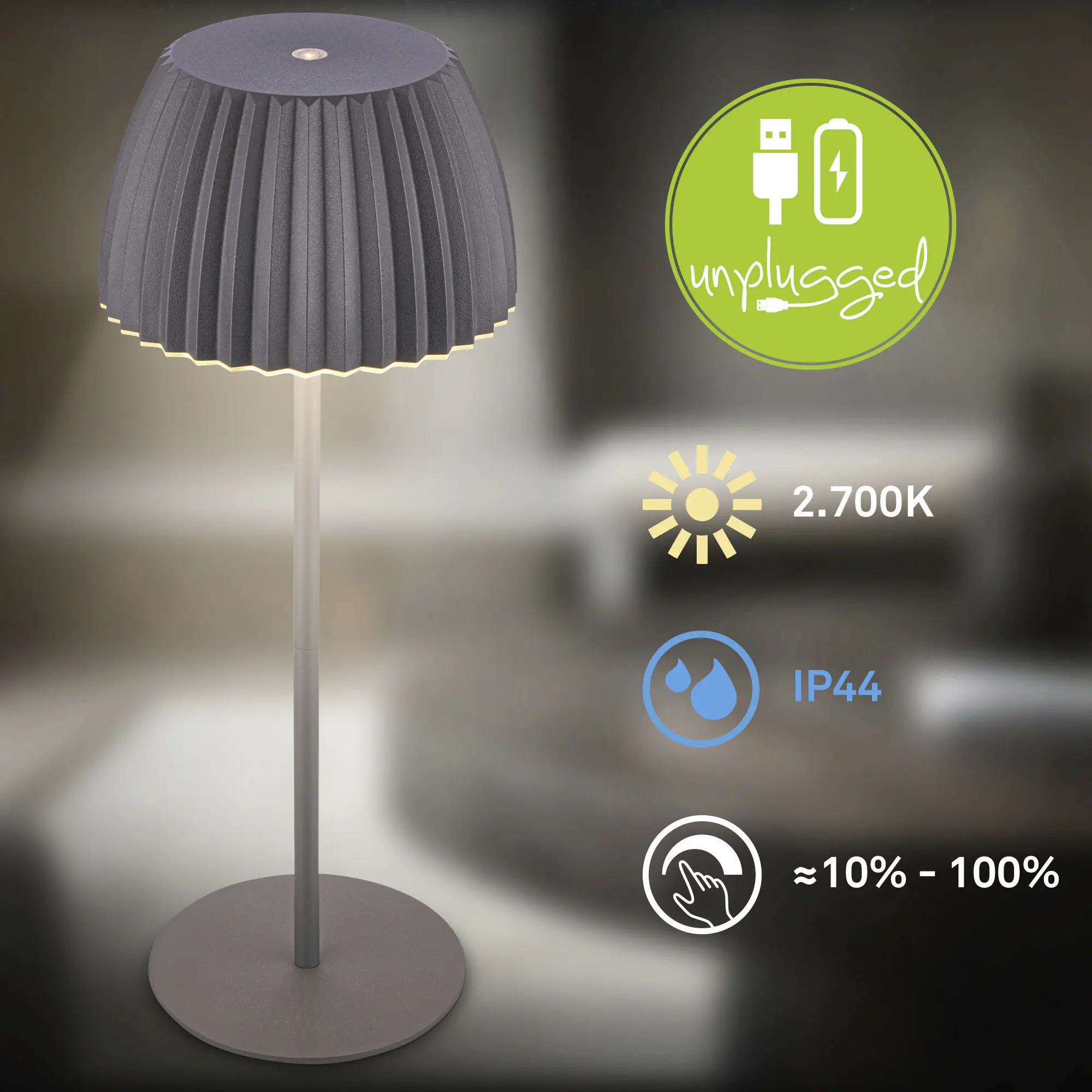 Briloner LED-Tischleuchte Riffle mit Akku anthrazit dimmbar