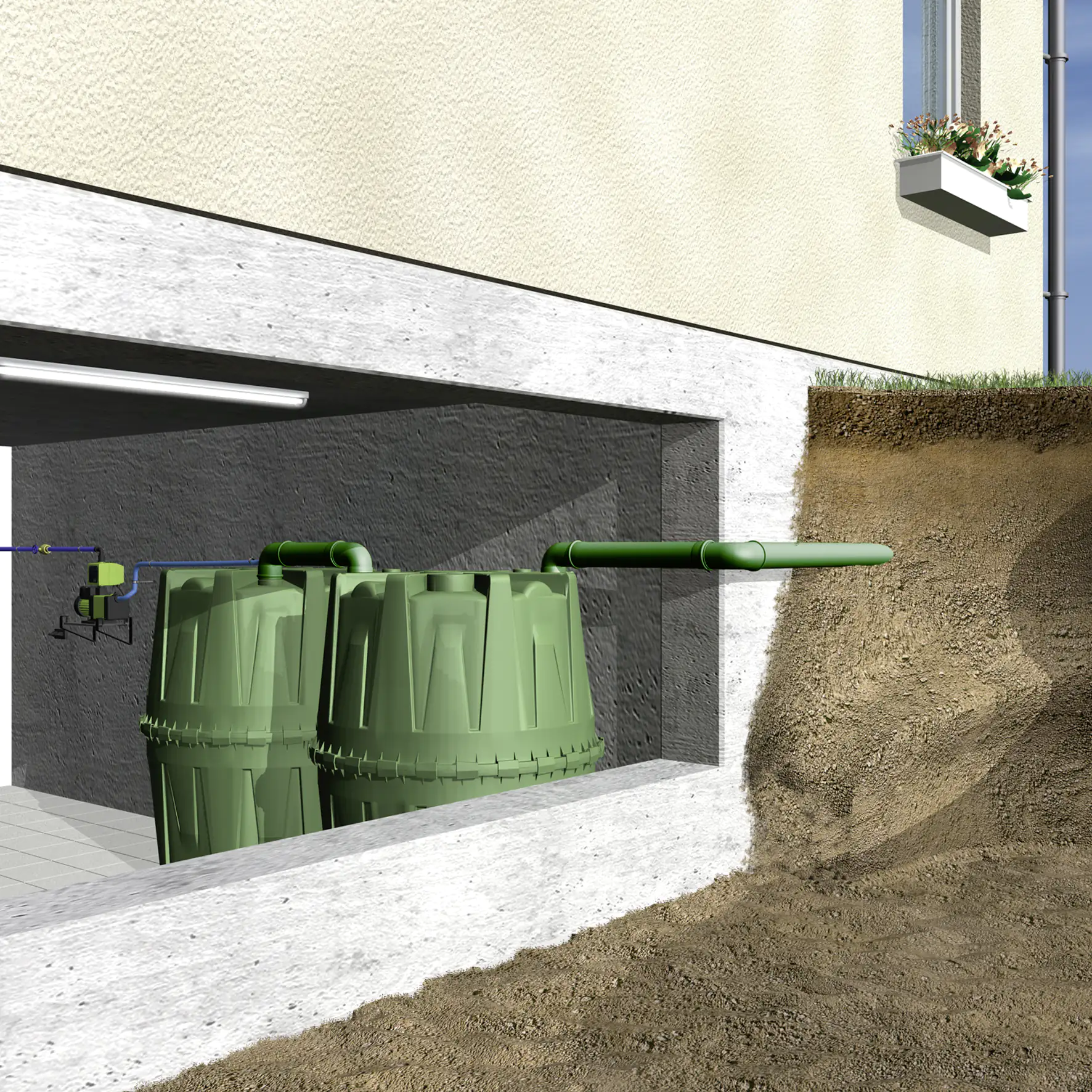4rain Regenwasser Tank-Set Herkules 1.600 l, grün