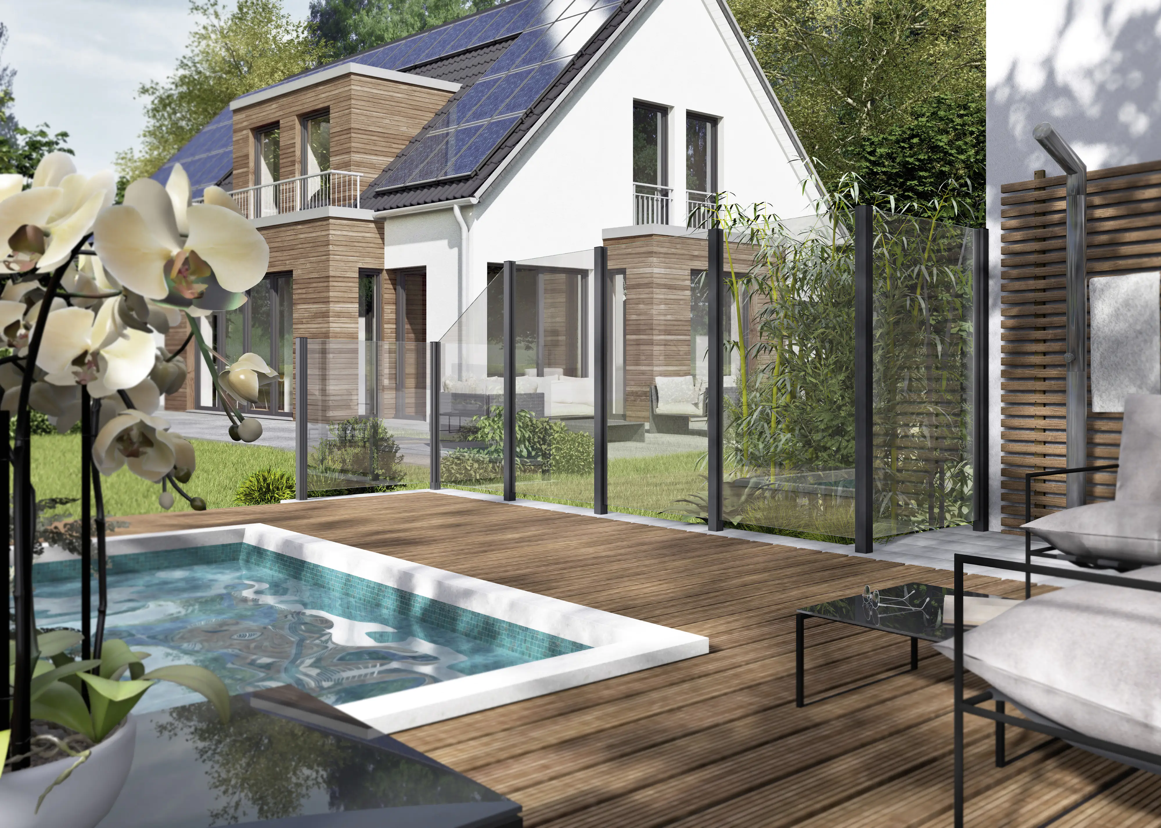 Ambiente Glaszaun Dekor 00/01 schräg 120 x 120/180 cm gehärtetes 8 mm Glas