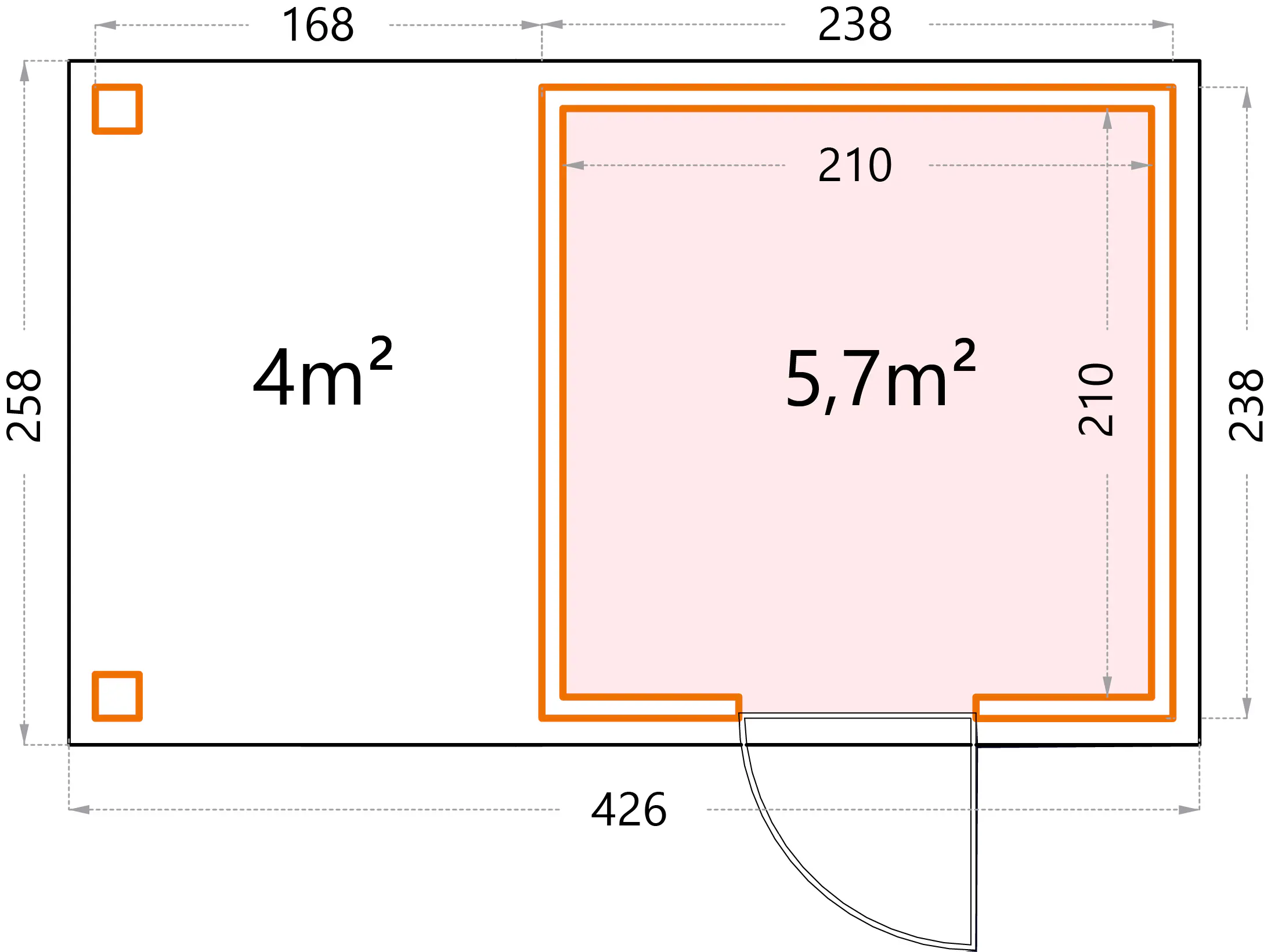 Telluria Gerätehaus Classico Open Lounge S 2424 links lichtgrau 406 x 238 cm