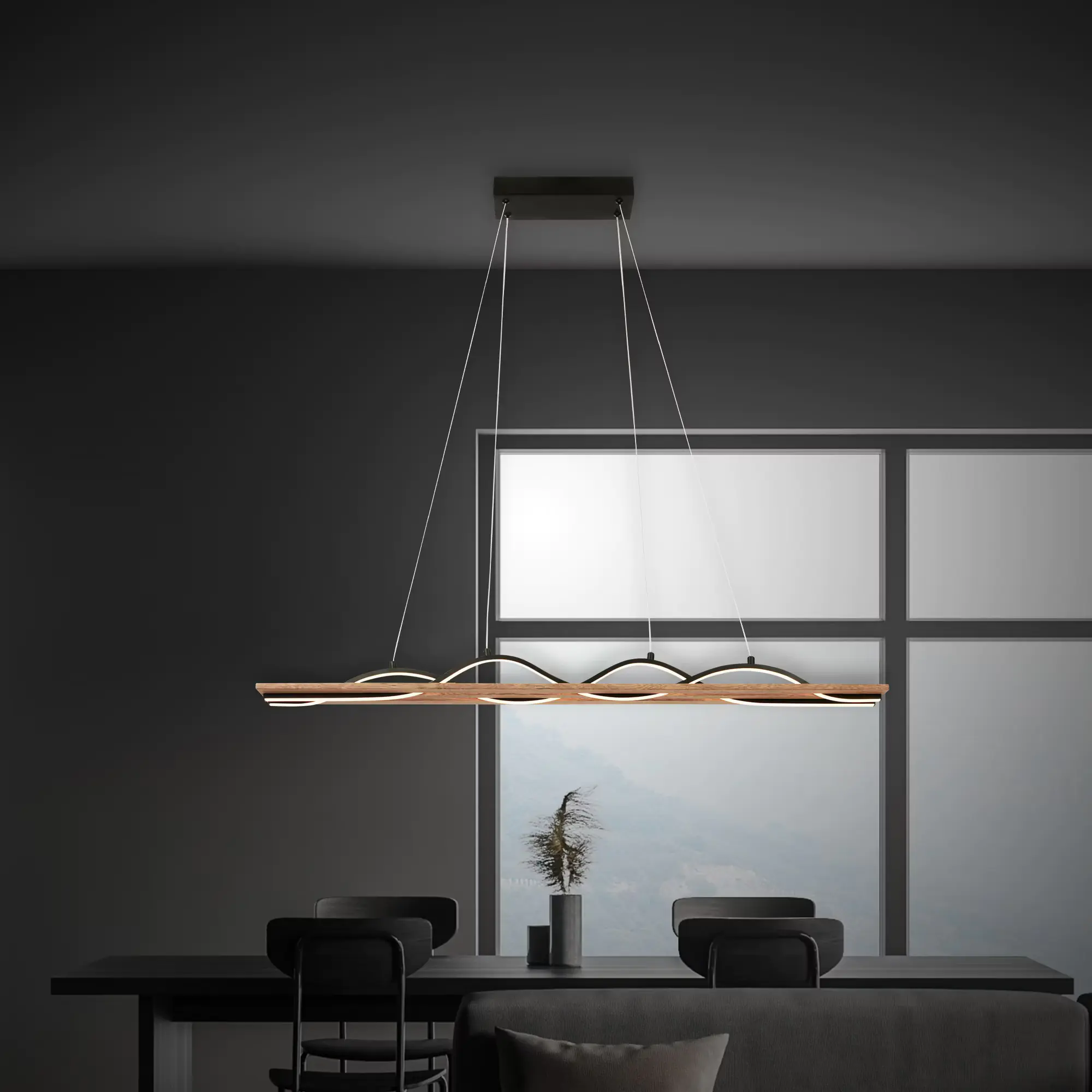 Briloner LED-Pendelleuchte VINKA schwarz holz