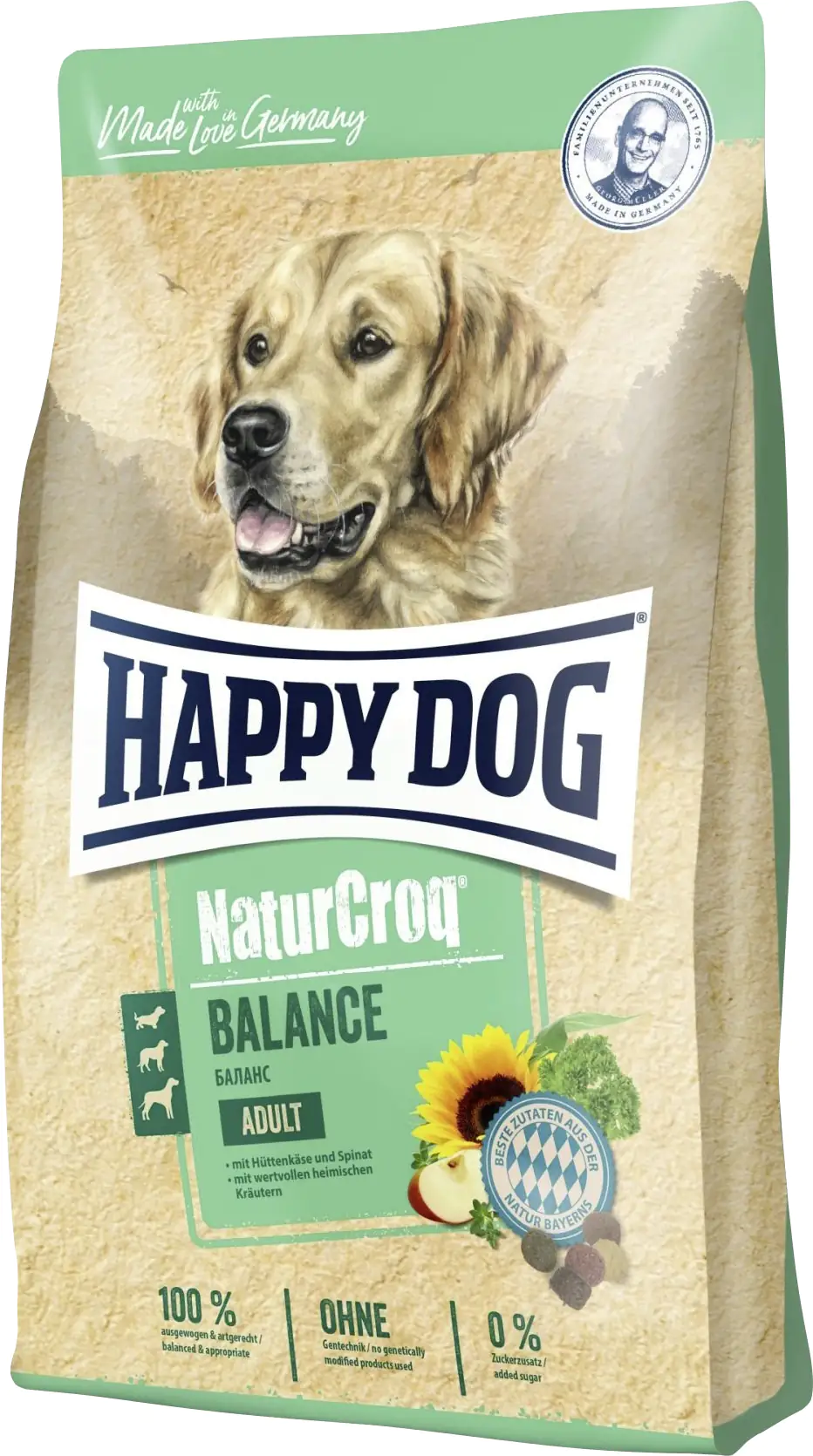Happy Dog NaturCroq Hundetrockenfutter Adult Balance 1 kg Hüttenkäse & Spinat