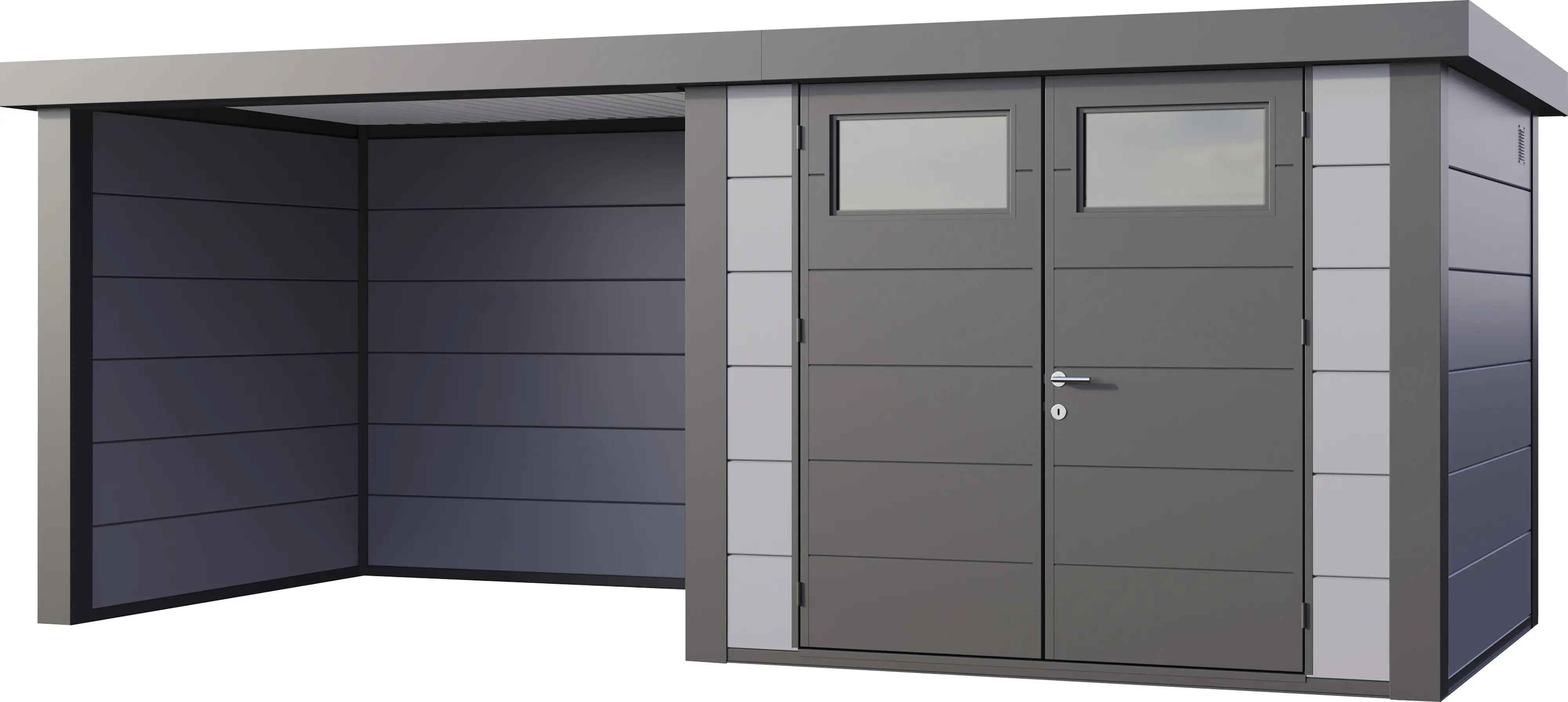 Telluria Gerätehaus Classico Lounge S 2724 links lichtgrau 552 x 238 cm