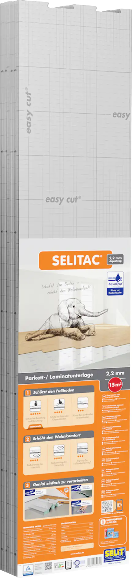Selitac Trittschalldämmung Aqua Stop Faltplatte 2,2 mm stark