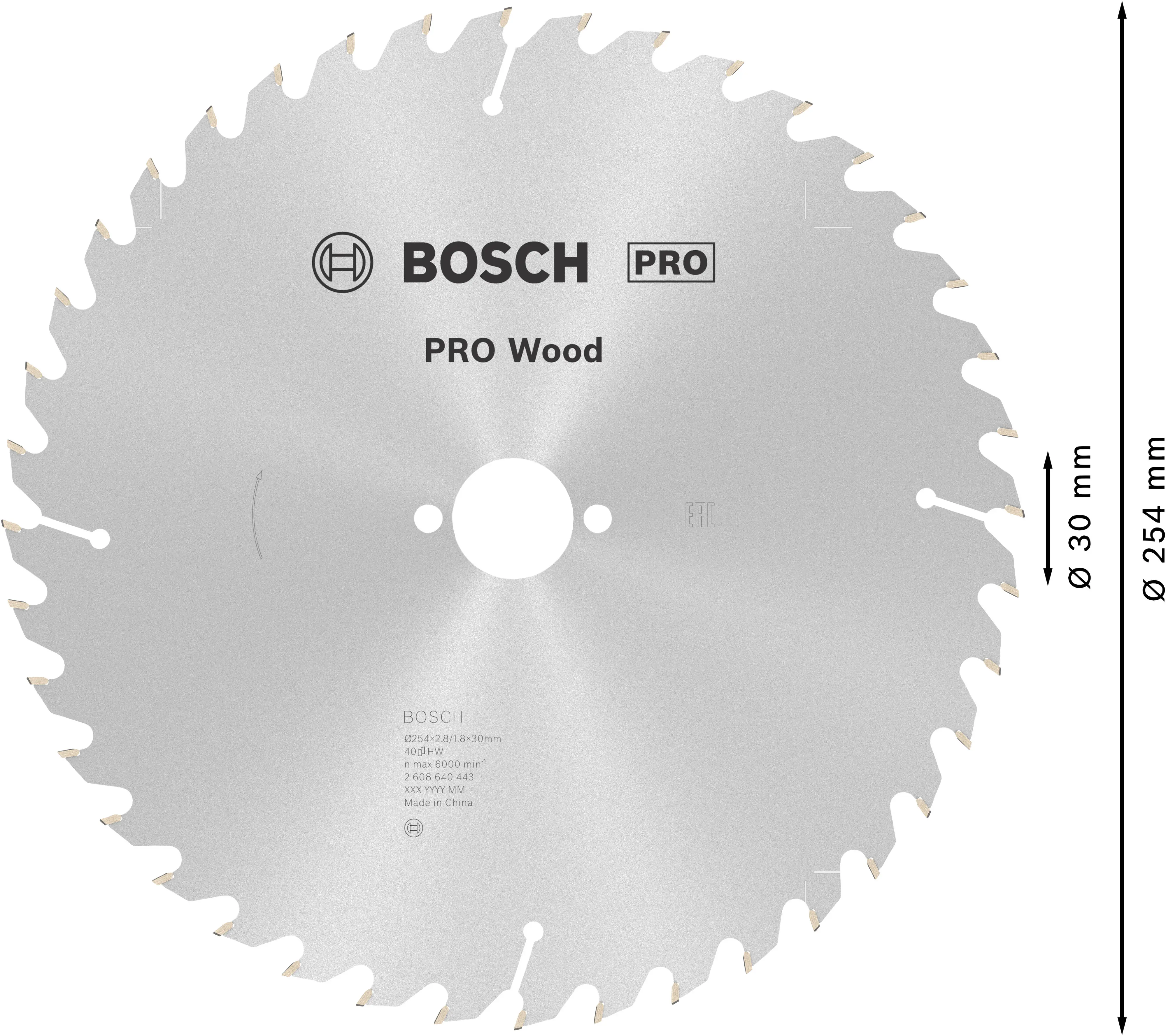 Bosch PRO Wood Kreissägeblatt 254 x 2,8 x 30 mm T40