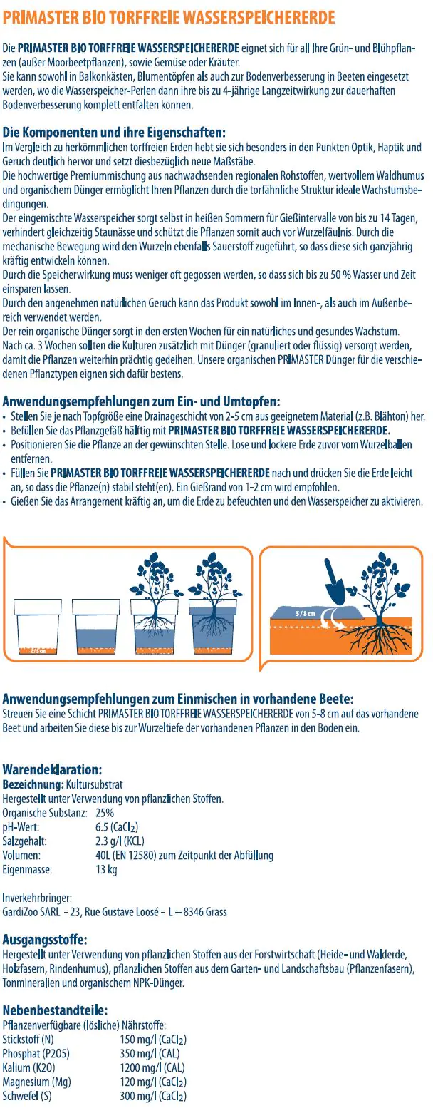 Primaster Bio Wasserspeichererde torffrei 40 L
