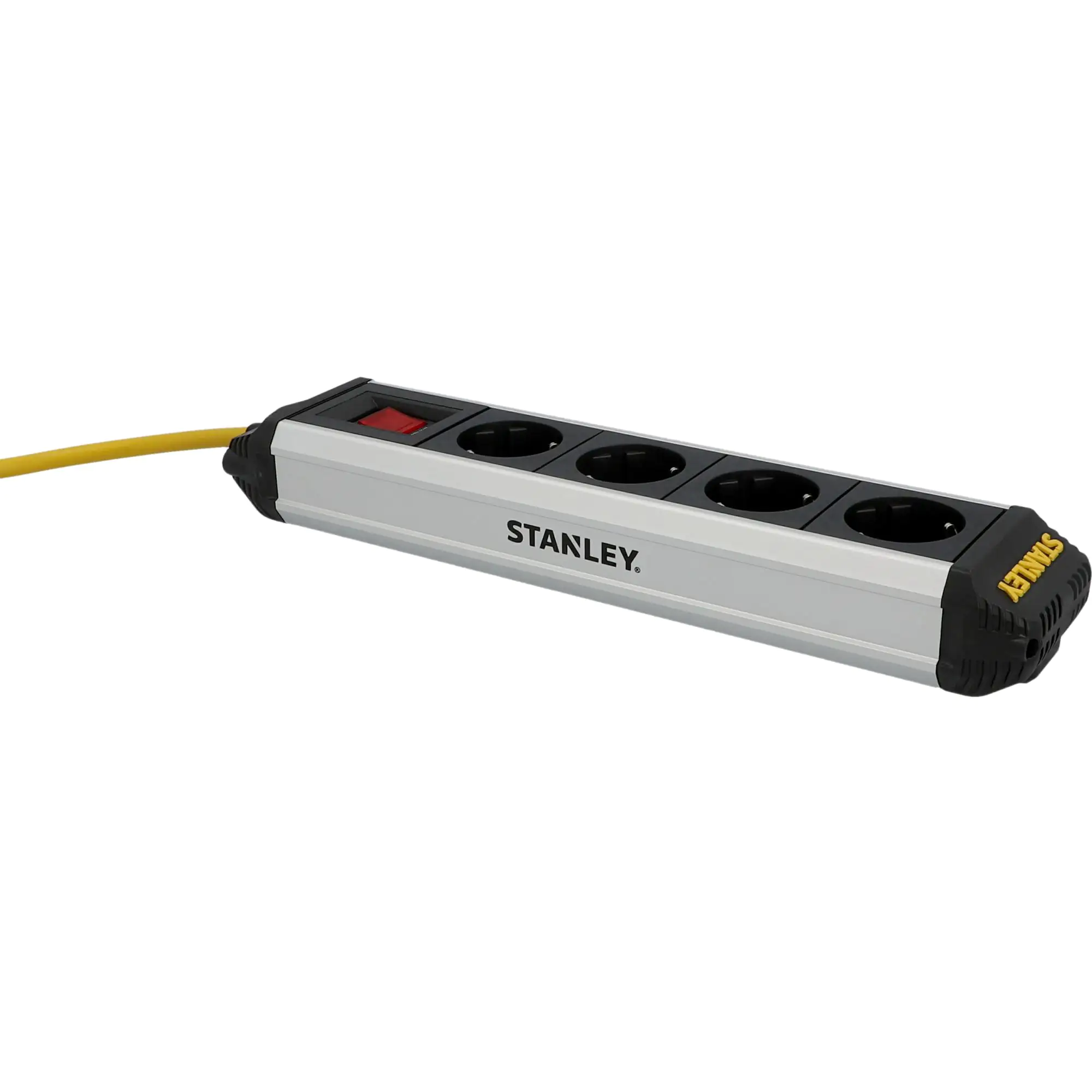 Stanley Steckdosenleiste 4-fach 2m mit Schalter, Aluminiumgehäuse, schwarz
