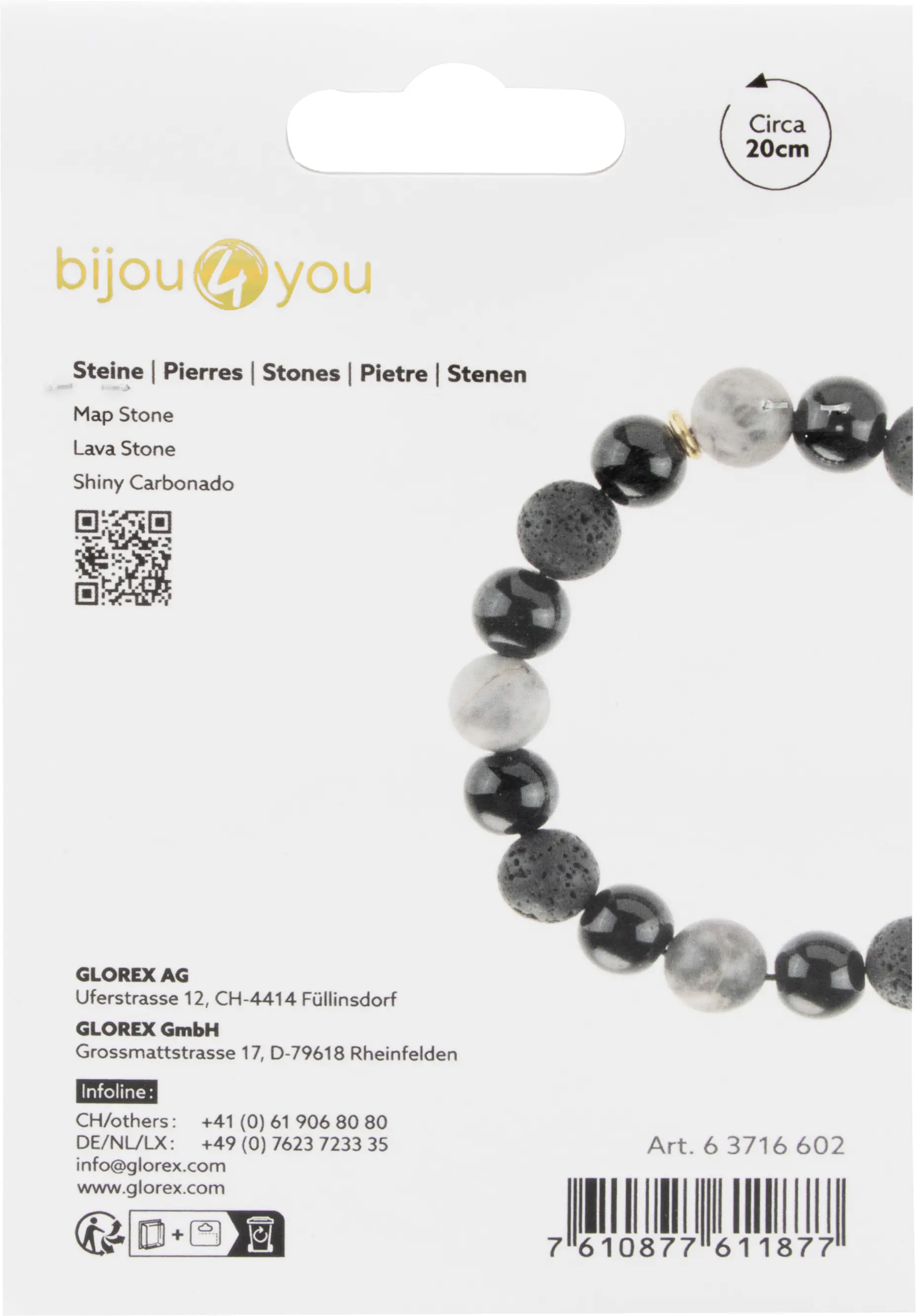 Glorex Armband Naturstein DIY schwarz-weiß 10 mm