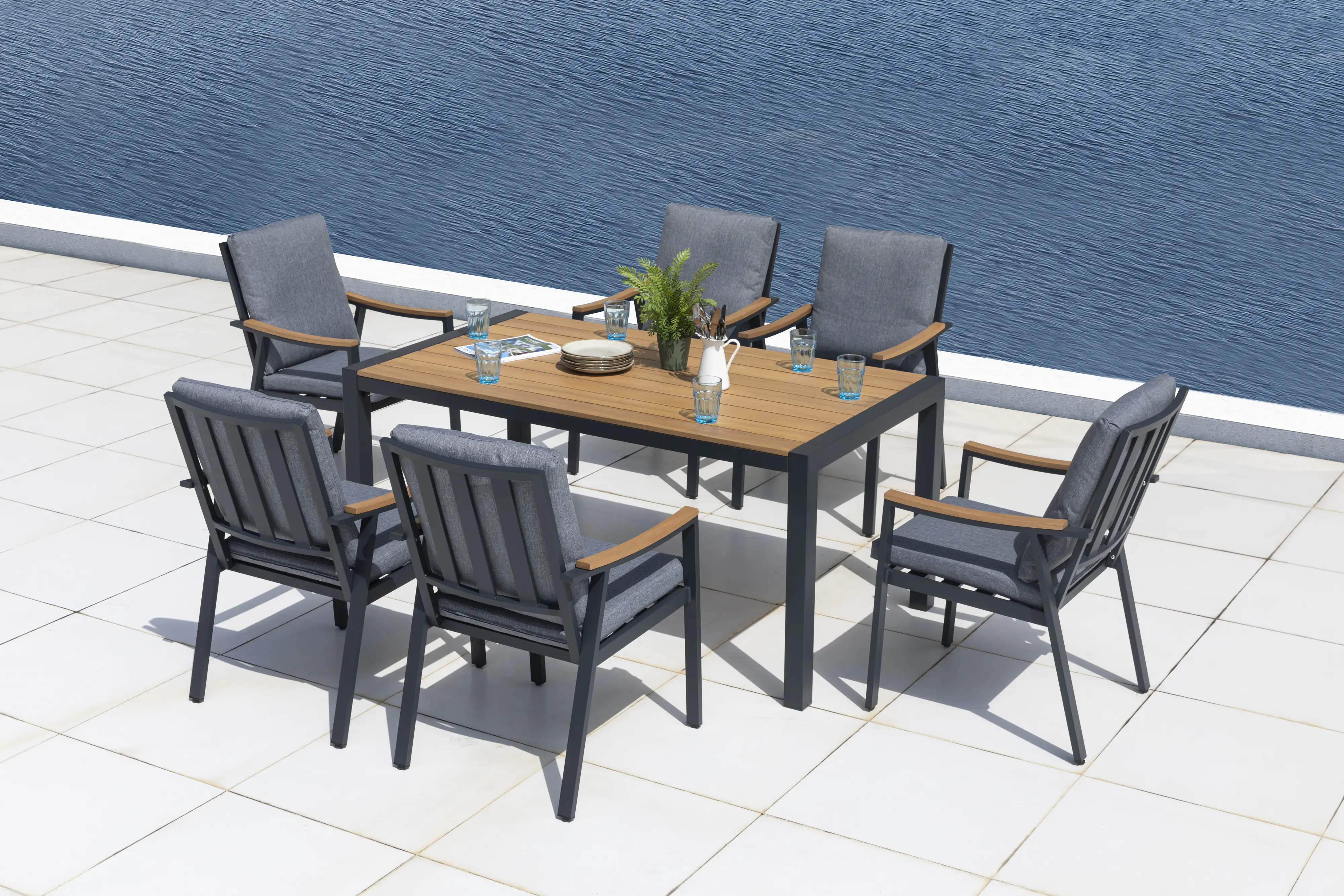 Primaster Dining Möbelset Eukalyptus Shanghai 7-teilig
