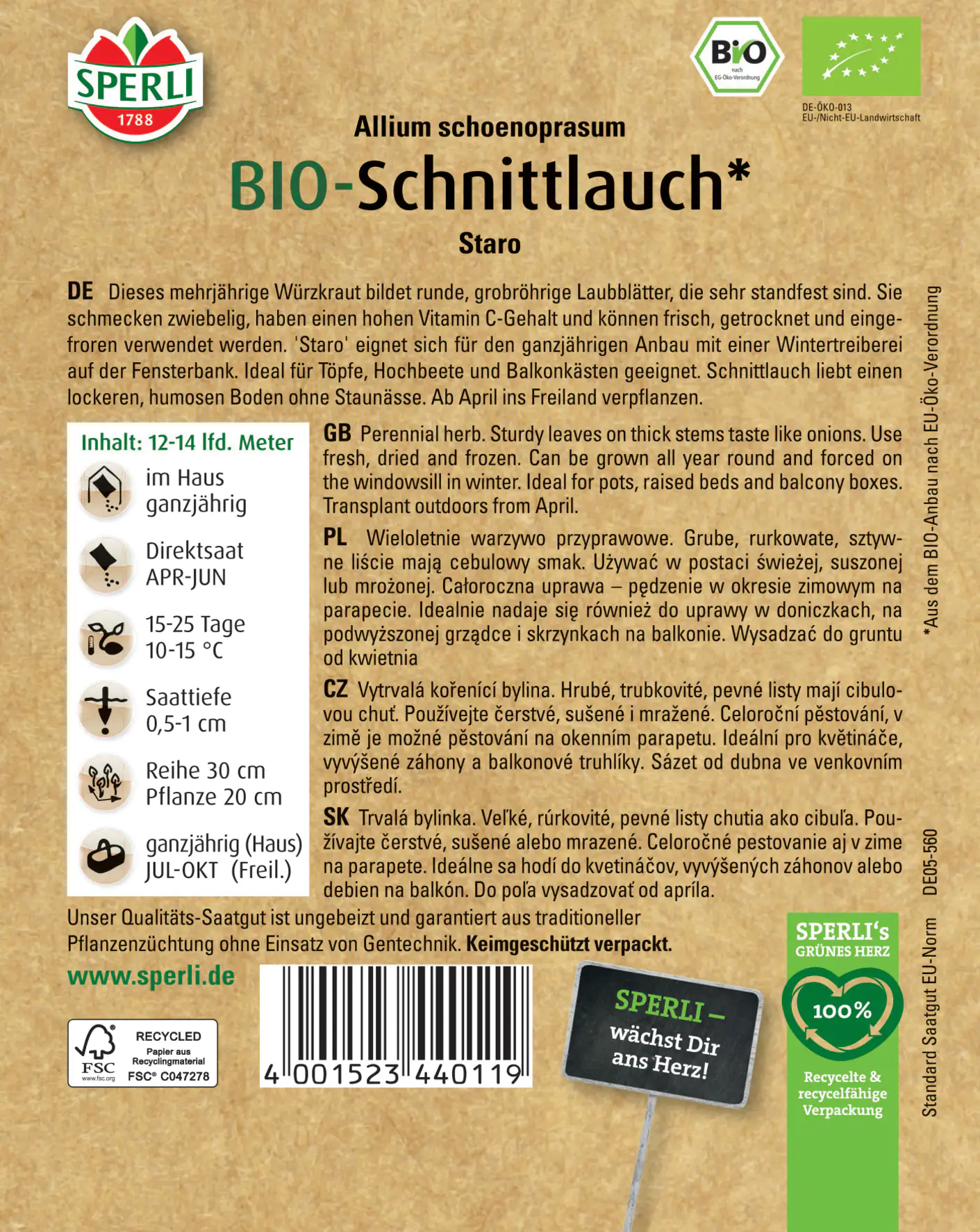 Sperli BIO Schnittlauch