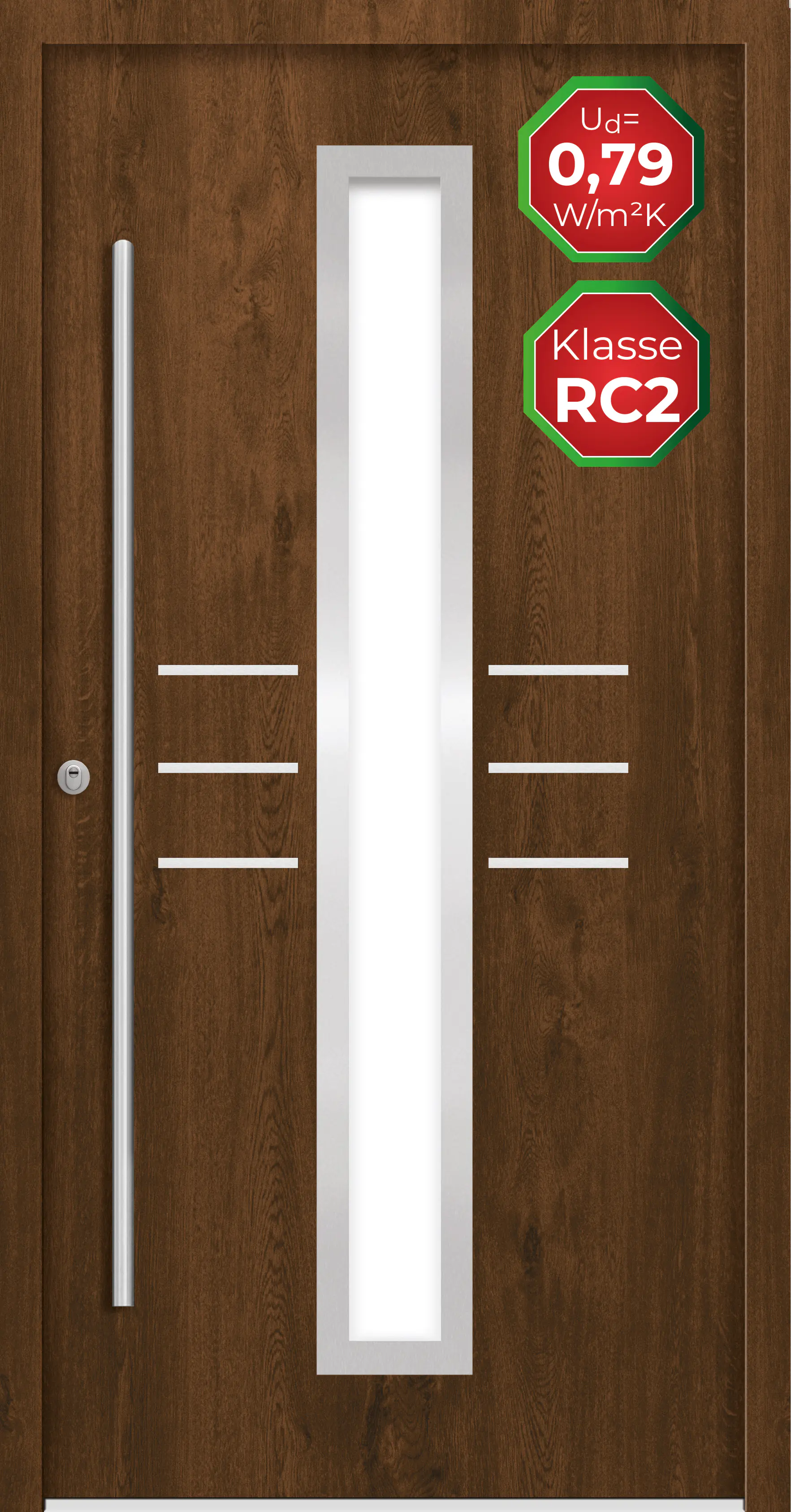 Splendoor Haustür Passivedoor Premium B07 RC2 Nussbaum DIN Links 110 x 210 cm