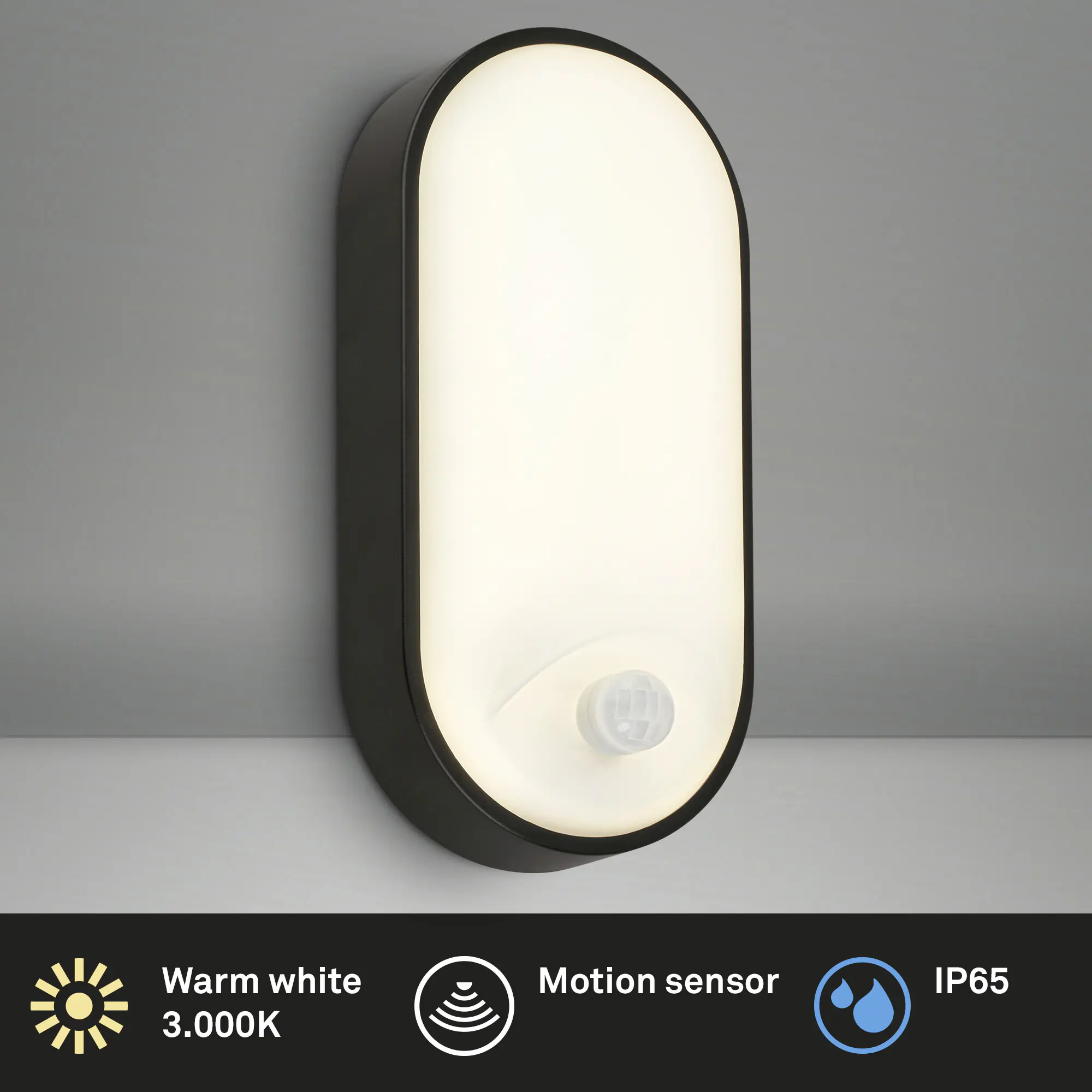 Briloner LED-Wandleuchte Ruch mit Bewegungsmelder 22 x 10,5 cm warmweiß schwarz