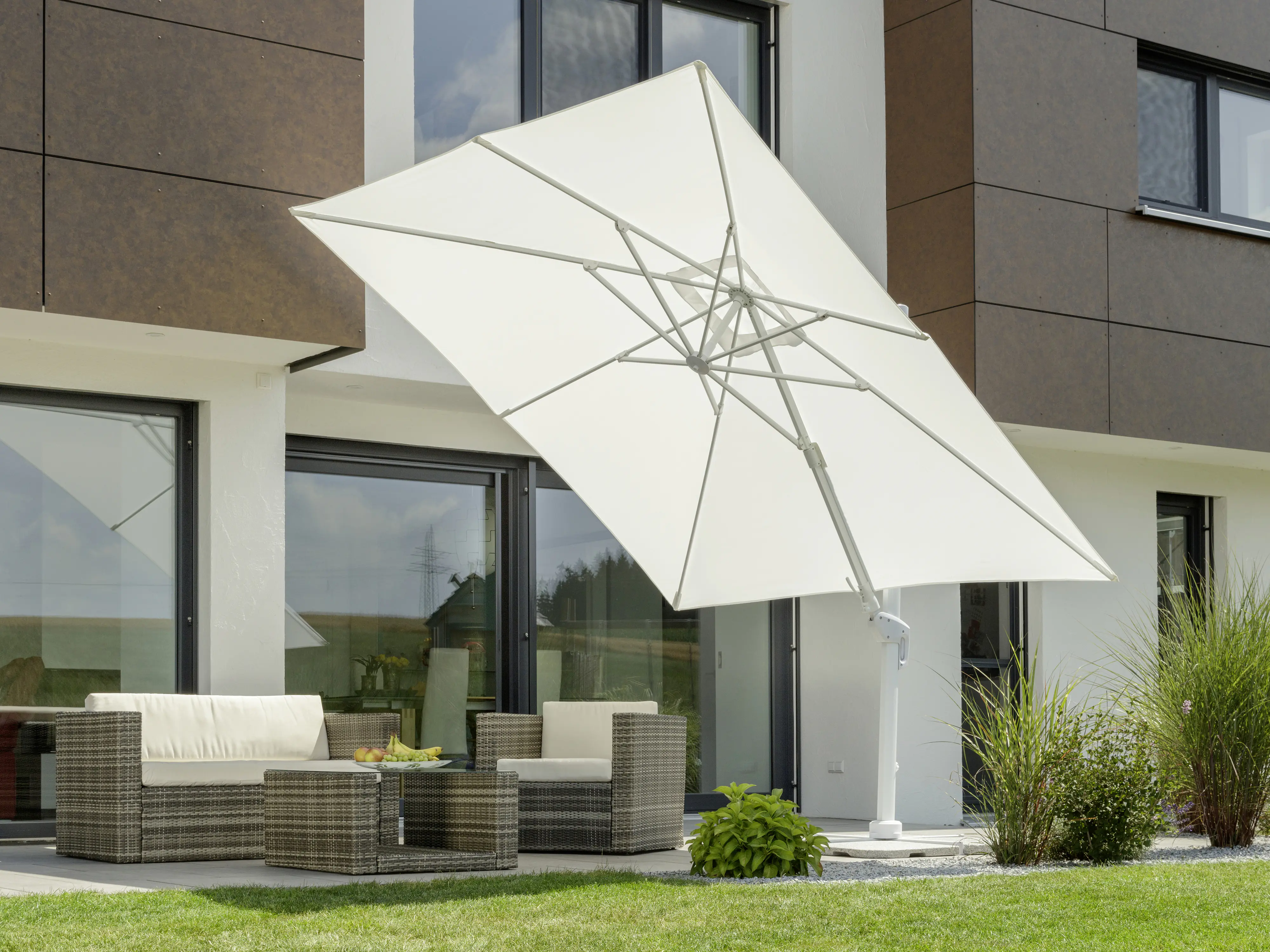 Schneider Sonnenschirm Rhodos Twist Bianco weiß, 300 x 300 cm inkl. Sonnenschirmhülle