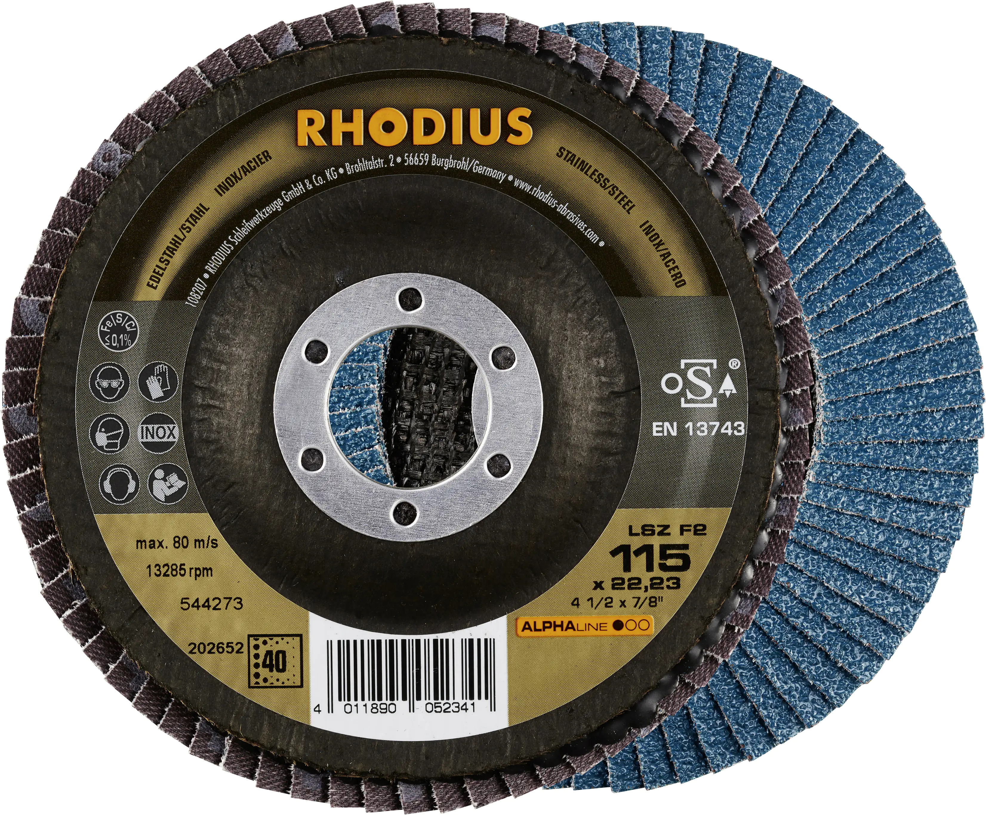 Rhodius Schleifscheibe LSZ F2 K40 Stahl Ø 115 mm Bohrung 22,23 mm