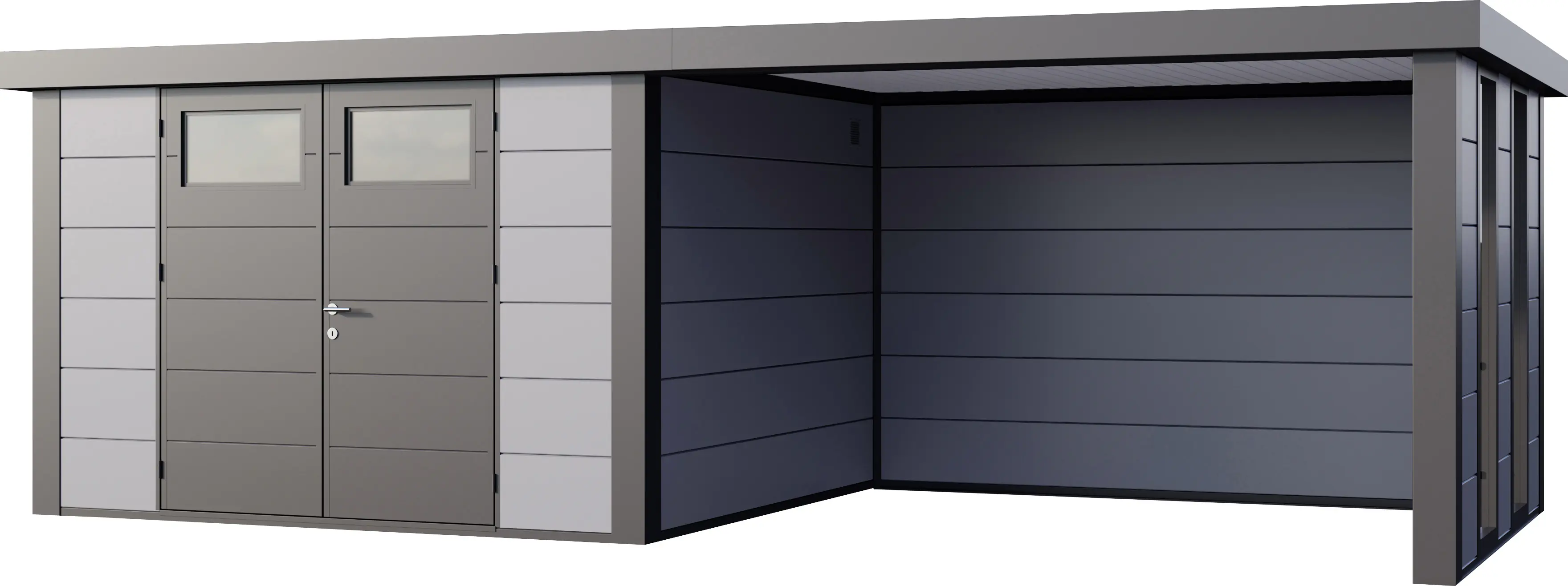 Telluria Gerätehaus Classico Lounge XL mit Fenstern 3330 rechts hellgrau 792 x 298 cm