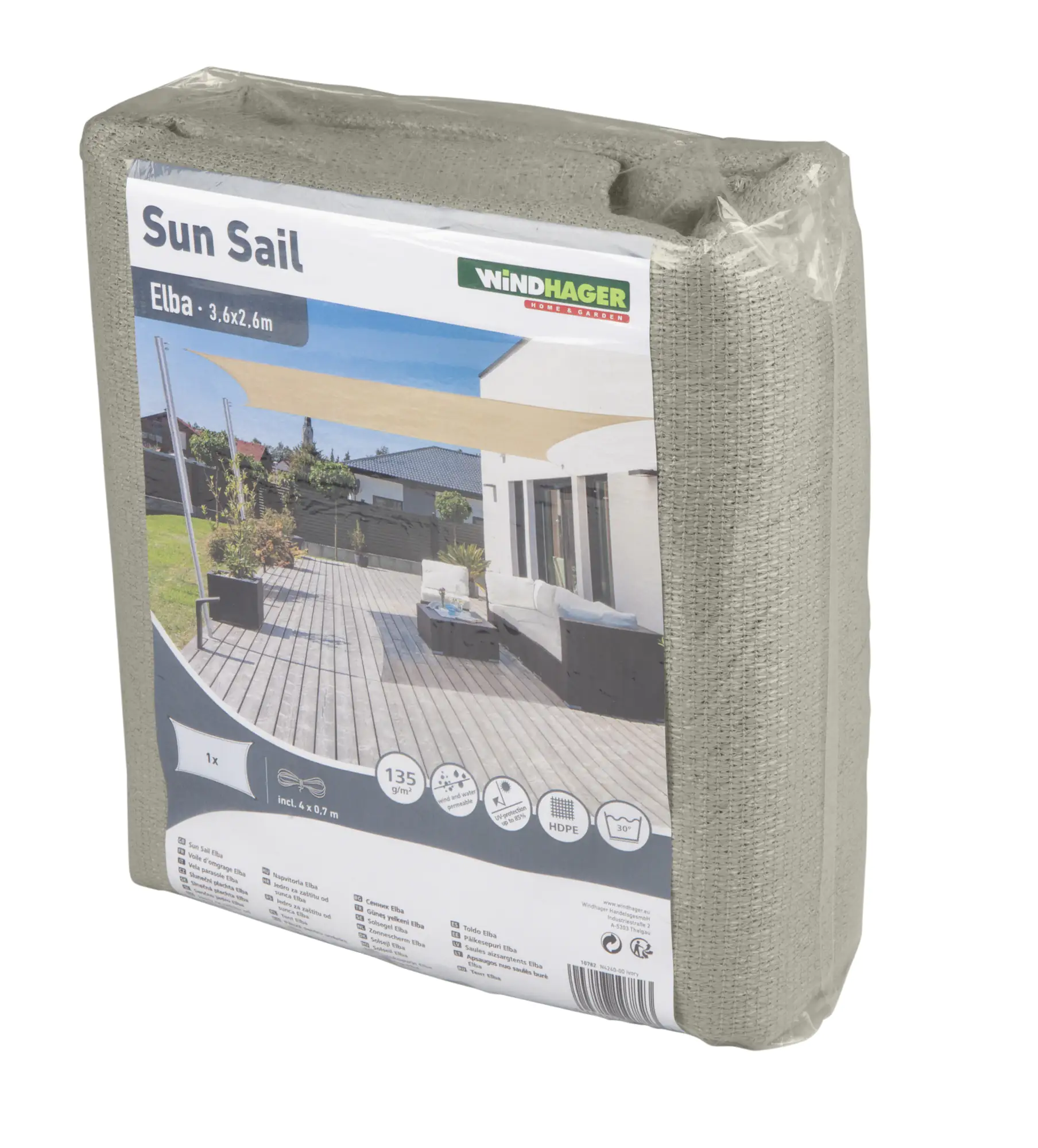 Windhager Sonnensegel Elba Elfenbein 3,6 x 3,6 x 3,6 m