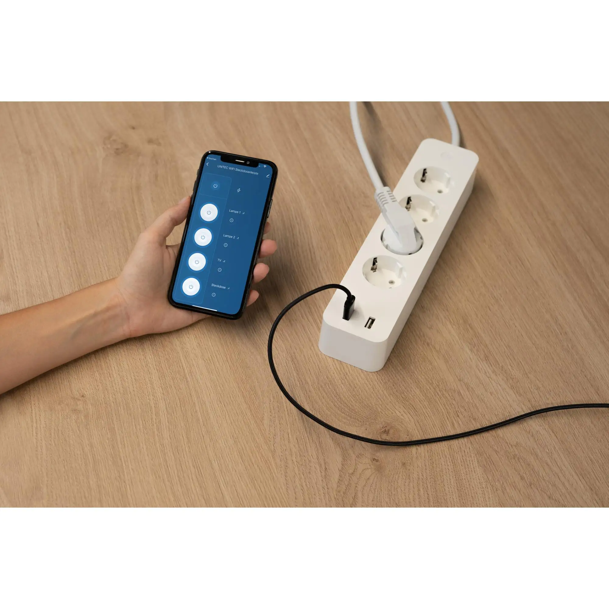 Unitec Steckdosenleiste 4-fach 1,8 m Wifi weiß, steuerbar mit Google