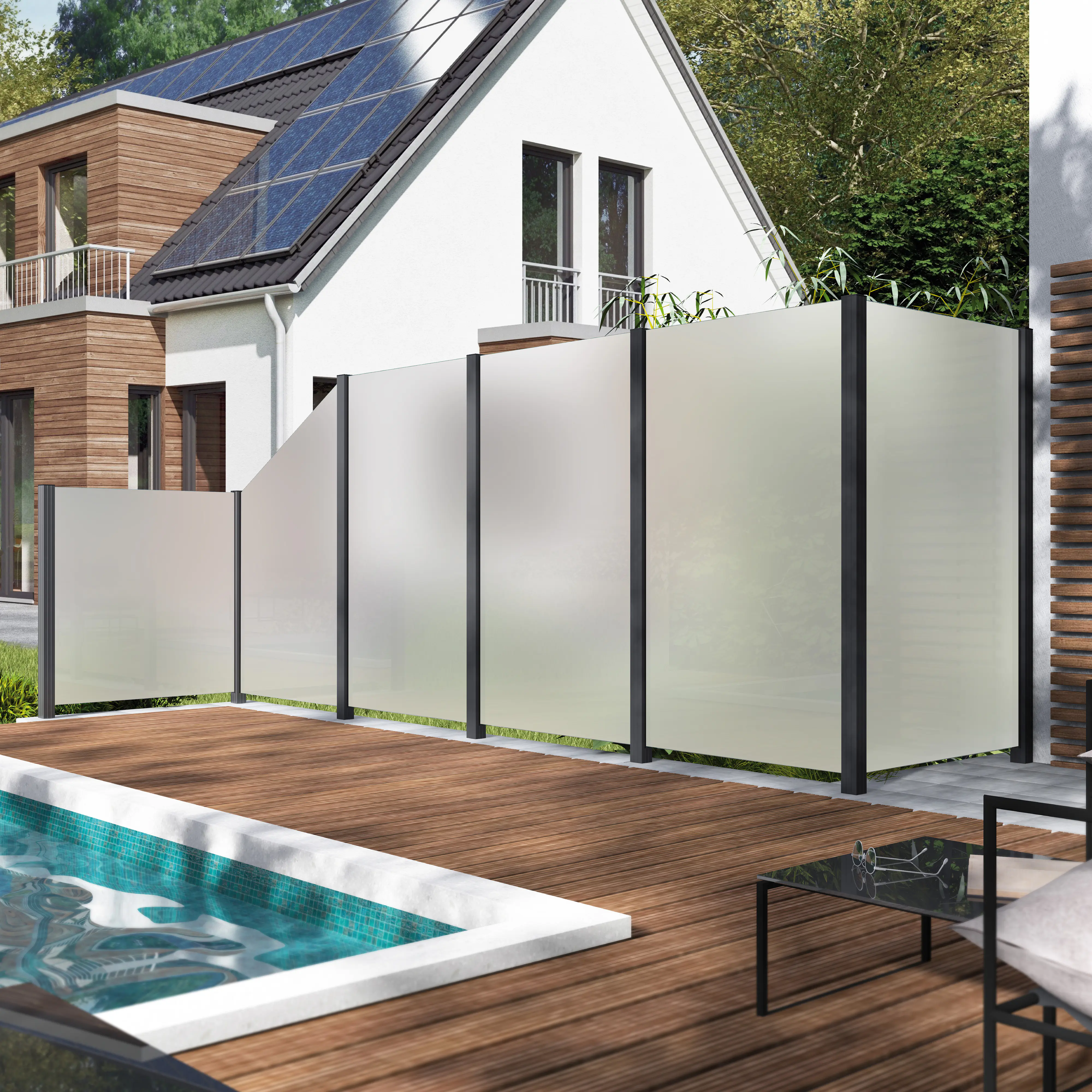 Ambiente Glaszaun Erweiterungsset Klarglas mit Siebdruck 187 x 124,2 cm anthrazit