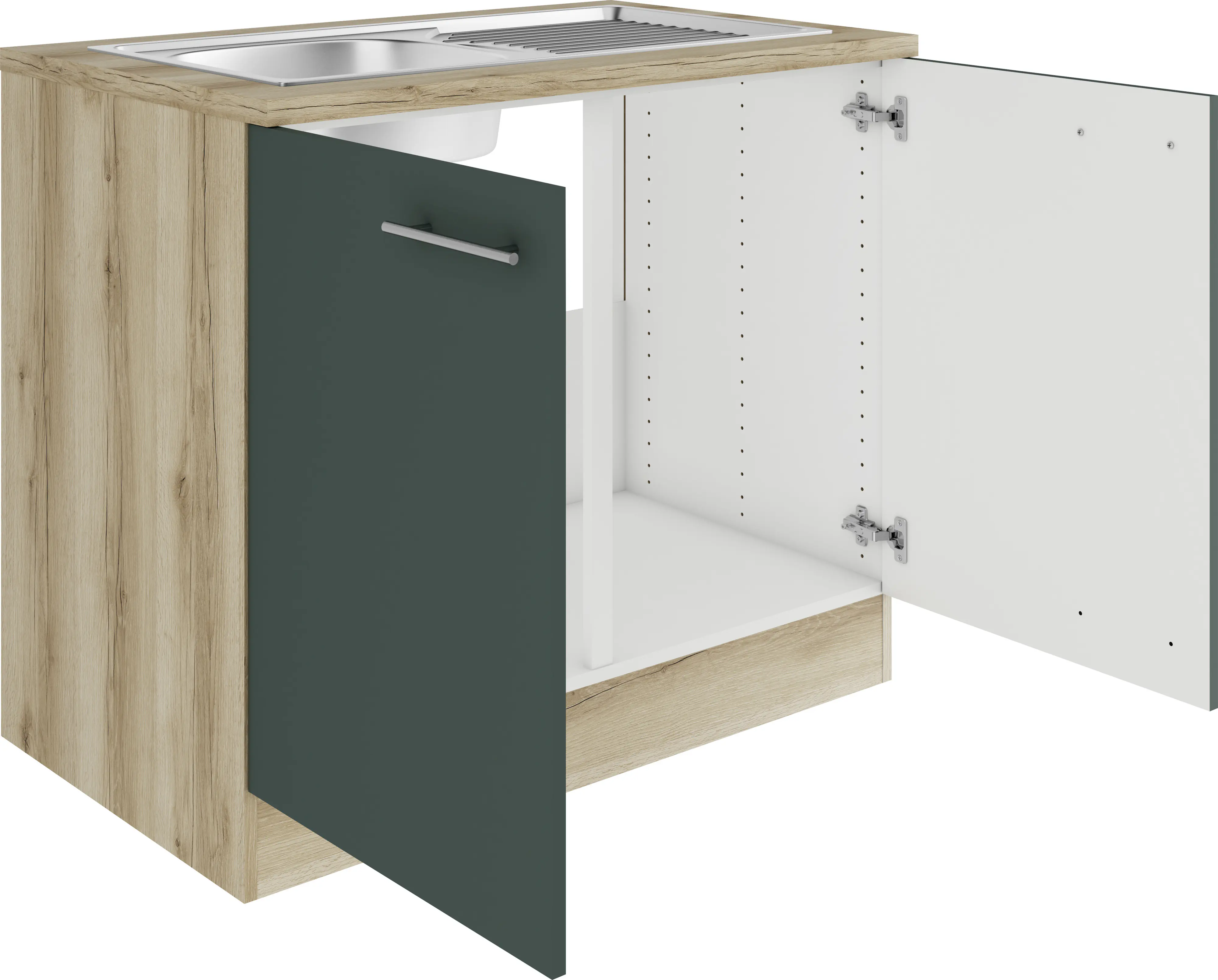 Optifit Spülenunterschrank Savona 405 steingrün/eiche 100 cm