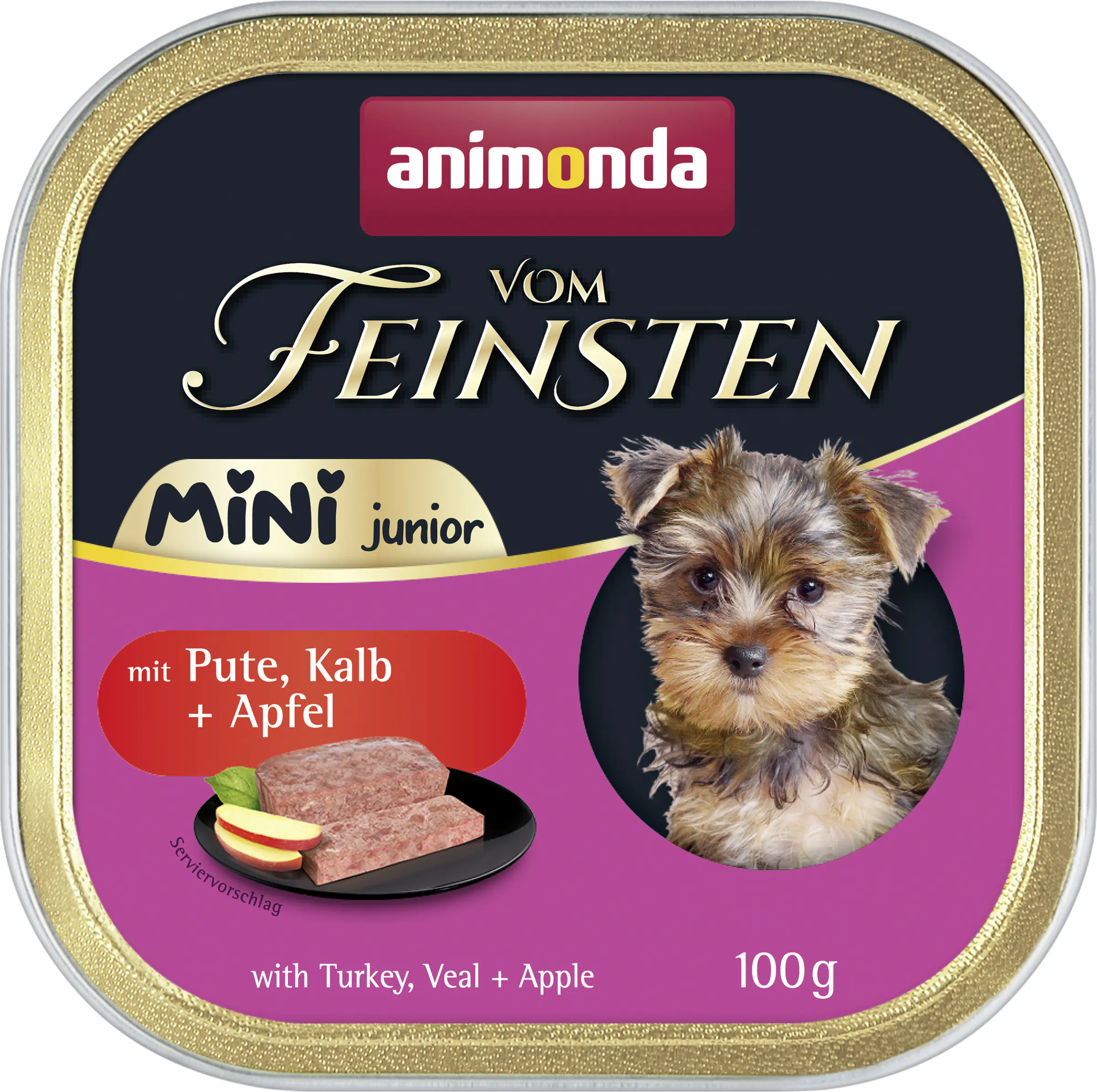 Animonda vom Feinsten Mini Junior Hundenassfutter getreidefrei 100 g Pute, Kalb & Apfel