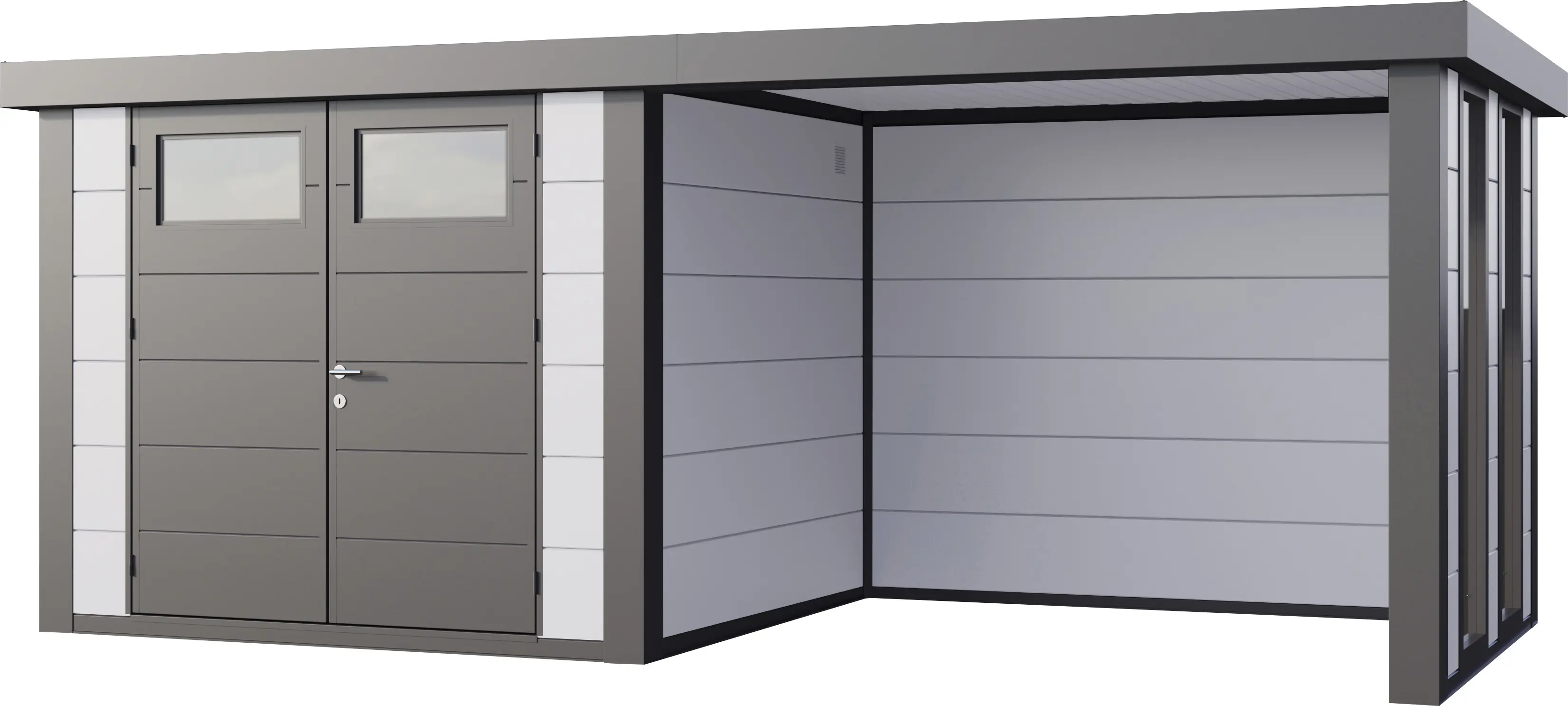Telluria Gerätehaus Classico Lounge S mit Fenstern 2724 rechts weiß 552 x 238 cm