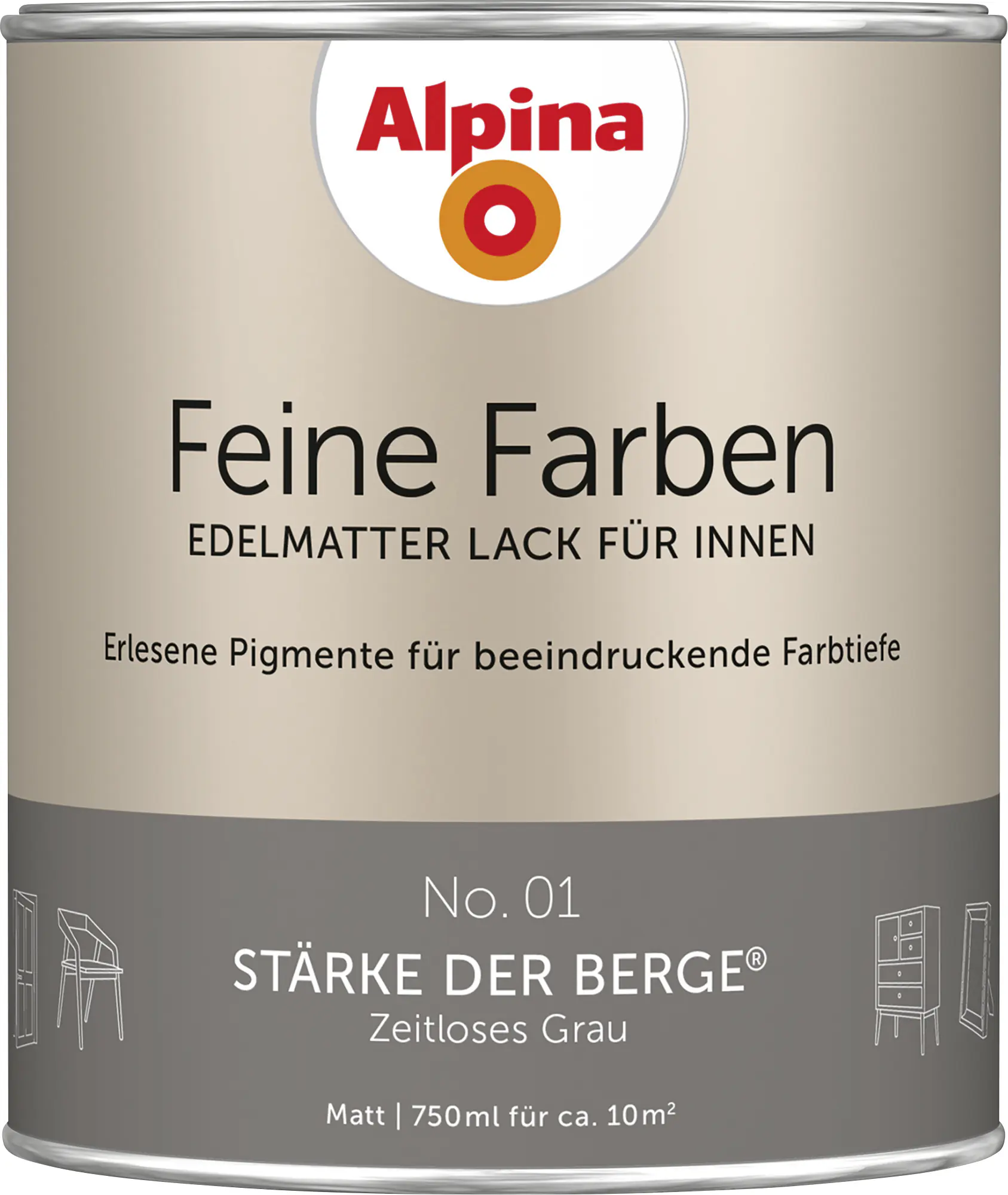 Alpina Feine Farben Lack No. 01 Stärke der Berge - grau 750 ml