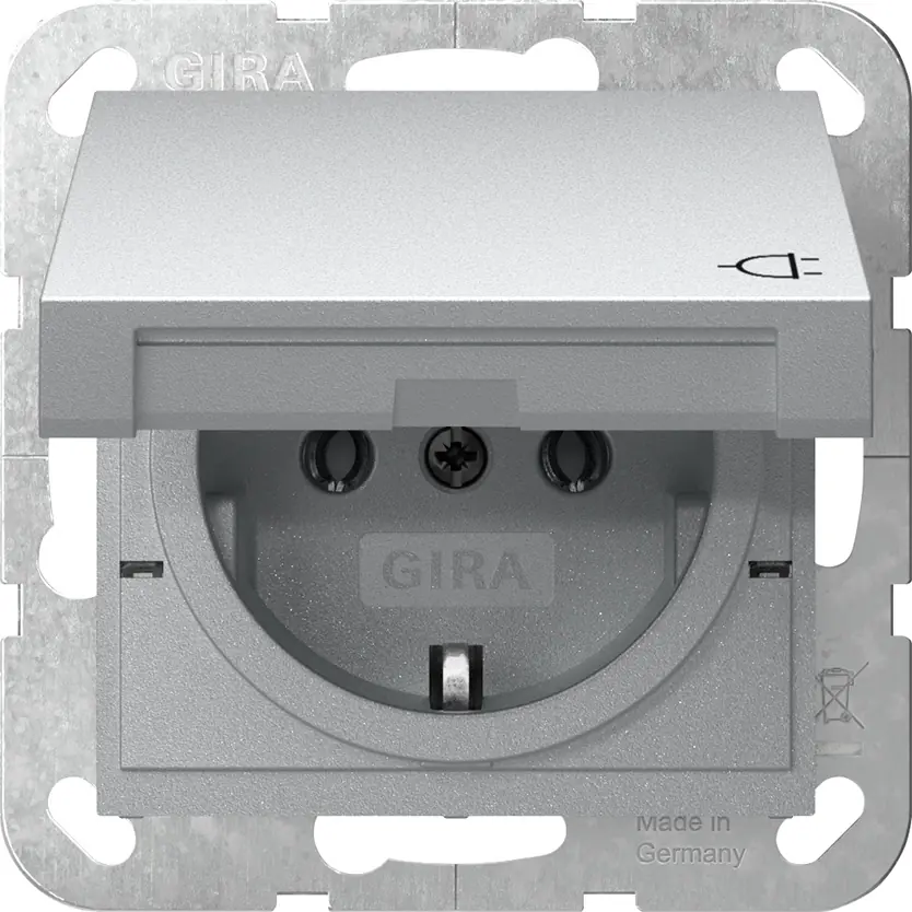 Gira Schutzkontakt-Steckdose mit Klappdeckel System 55 alu 445426