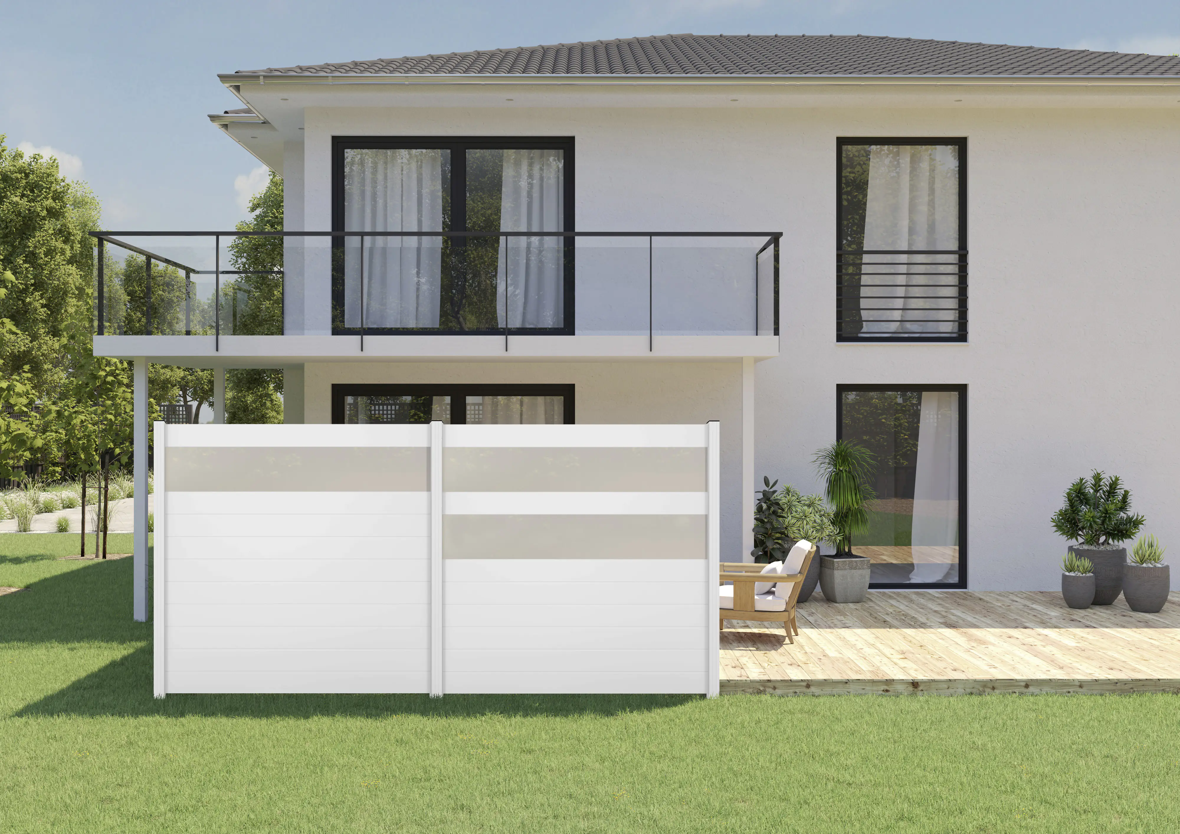 Ambiente Alu-Zaun Paneel 150 + ESG 8 mm 120 cm x 180 cm 22 mm stark