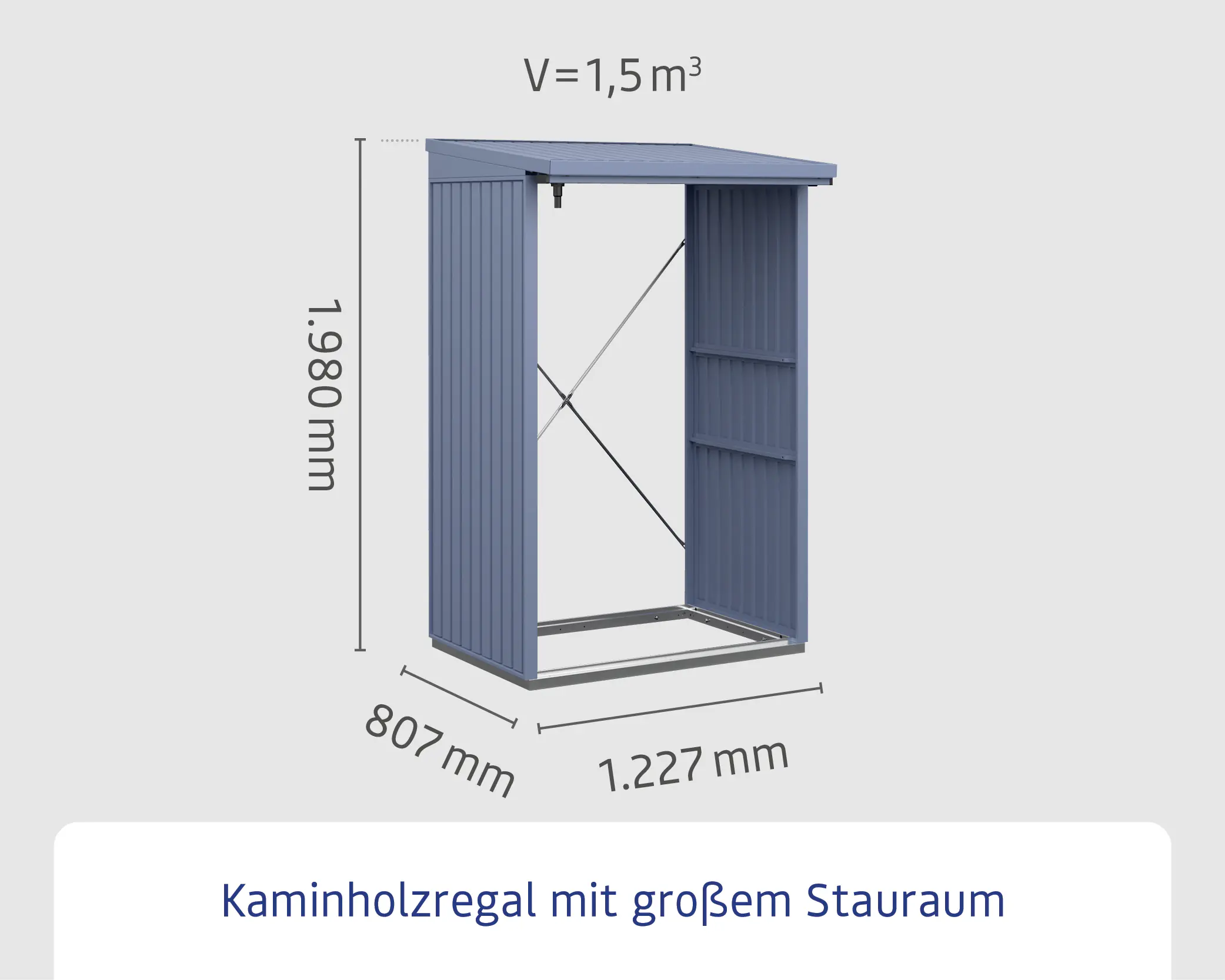 Ecostar Kaminholzregal Trend-V Typ 1, taubenblau, mit Verstrebung
